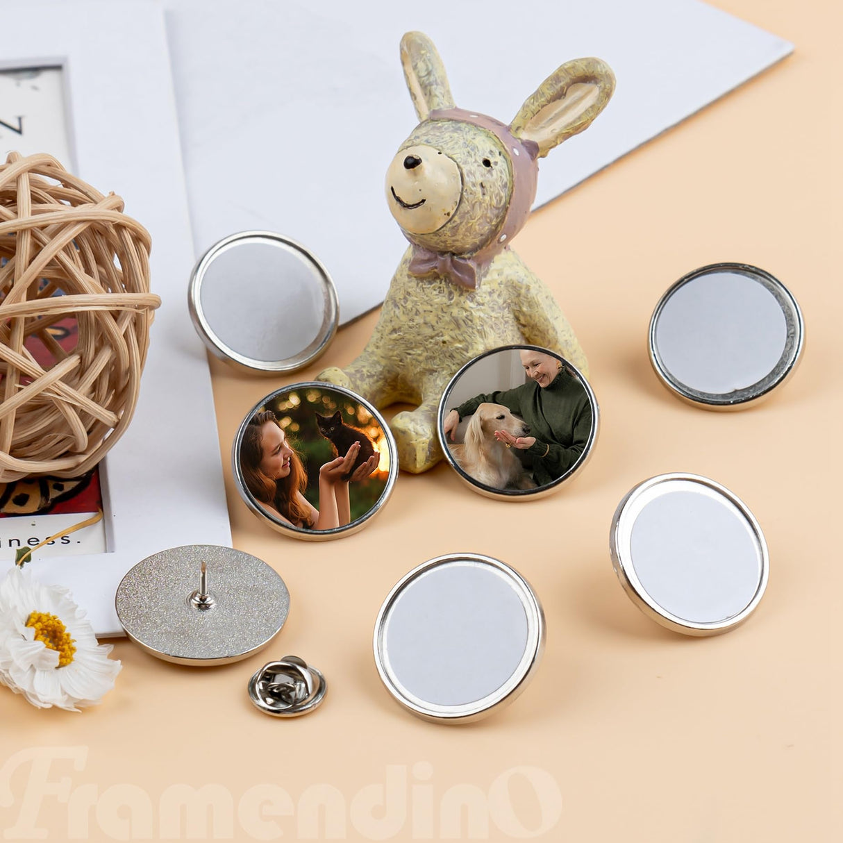 Framendino, 20 Pack Silver Sublimation Blank Pins DIY Button Badges Round Sublimation Blank Base Pin Aluminum Sheet with Butterfly Pin Backs for DIY Craft Lapel Jewelry Making Framendino