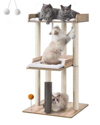 FourFurPets 43.7" Cat Tree, Modern Cat Tree Tower, Cat Tower for Indoor Cats Large Adult, Cat Condo with Scratching Post, Large Perch and Removable Pads, Greige