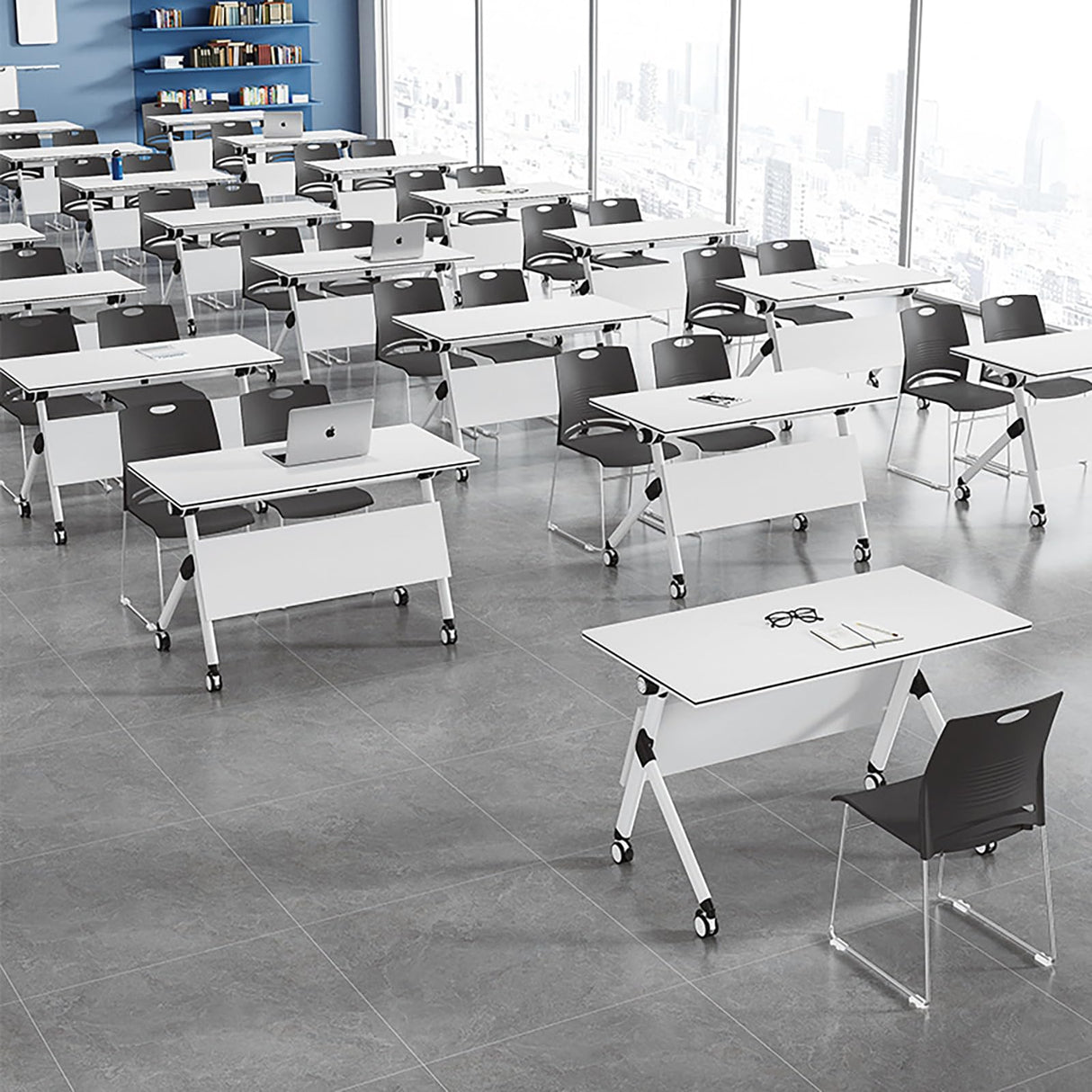 JNMDLAKO 2.5 FT Conference Room Table 6 Pack Folding Conference Table Conference Room Foldable Flip Top Table Training Tables with Wheels for Office Meeting Room Classroom JNMDLAKO