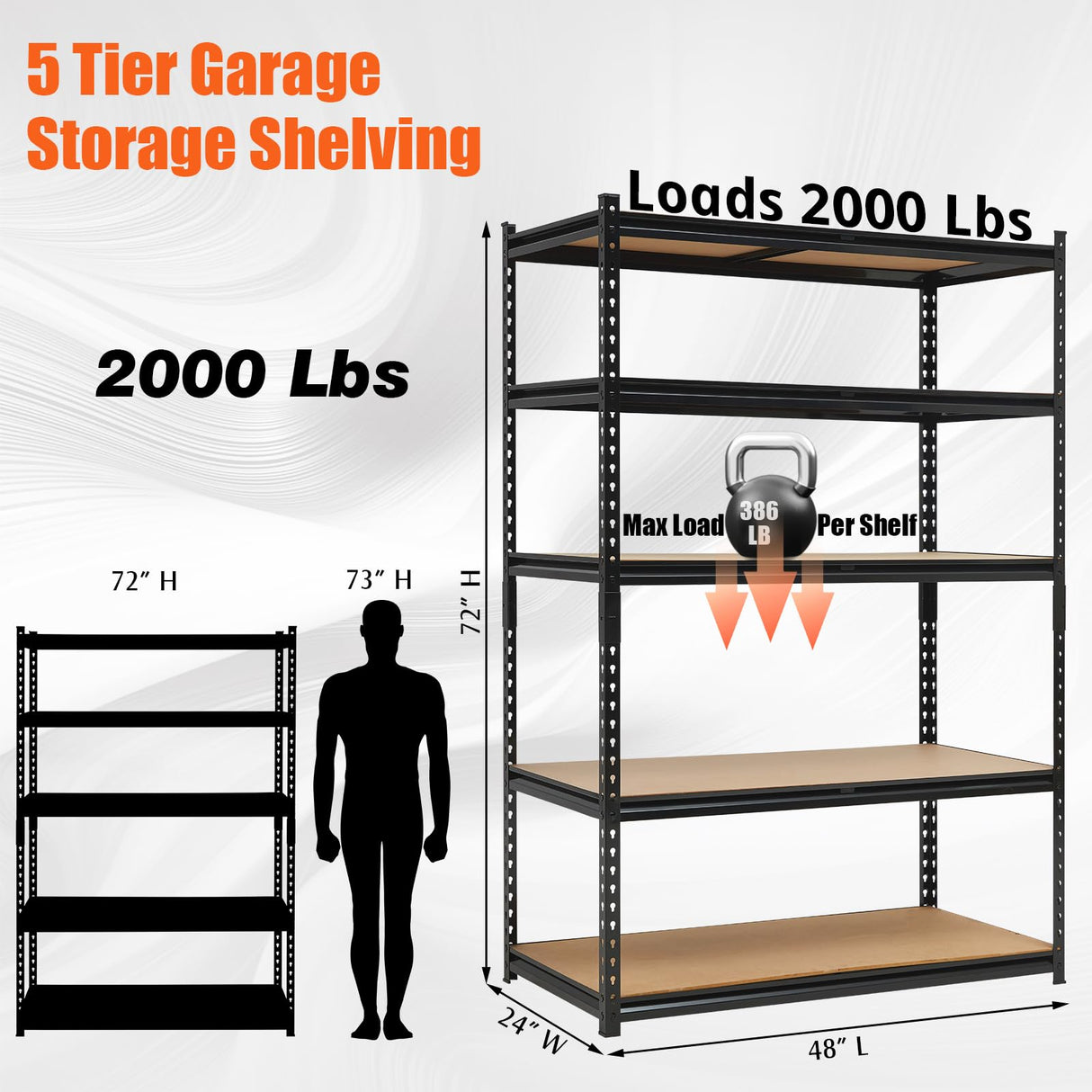 Heavy Duty Garage Shelving Units,5-Tier Adjustable Storage Shelves,60 x 24 x 72in,Loads 3000 LBSS,Adjustable Garage Storage Shelving, Metal Storage Utility Racks Shelf Unit Garvee