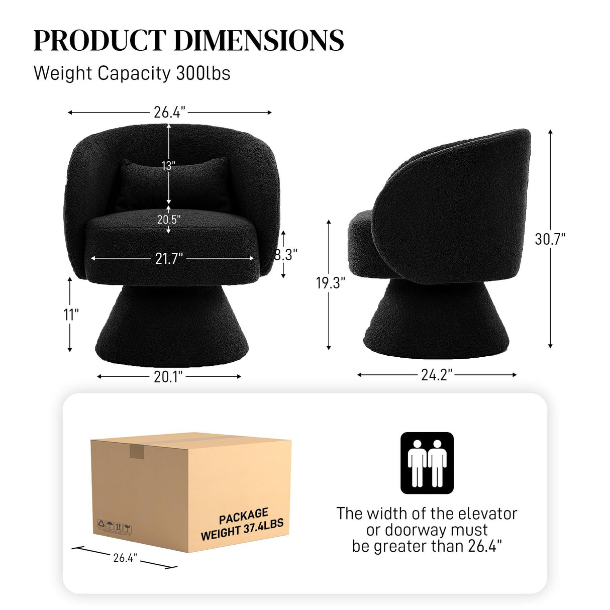 Nolohoo Swivel Barrel Chair Set of 2, Comfy Sherpa Accent Swivel Chairs for Living Room, 360 Modern Small Round Single Sofa Swivel Armchair for Bedroom, Office (Black, Teddy) Nolohoo