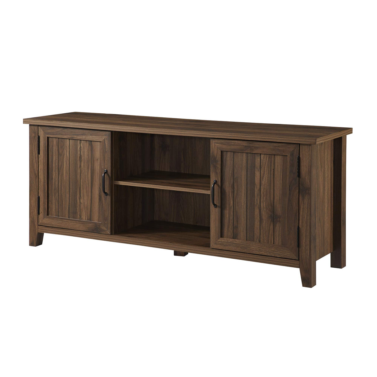 Walker Edison Buren Classic Grooved Door TV Stand for TVs up to 65 Inches, 58 Inch, Walnut Walker Edison