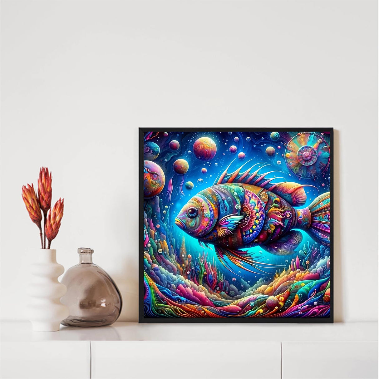Fish Diamond Art Kits for Adults, 5D Diamond Painting for Beginners, Diamond Dot, Animal Dimond Art Paintings Kit, Small Gem Painting Kit, Crafts for Adults, Crystal Home Wall Decor Gifts (14x14inch) Rekxtmo