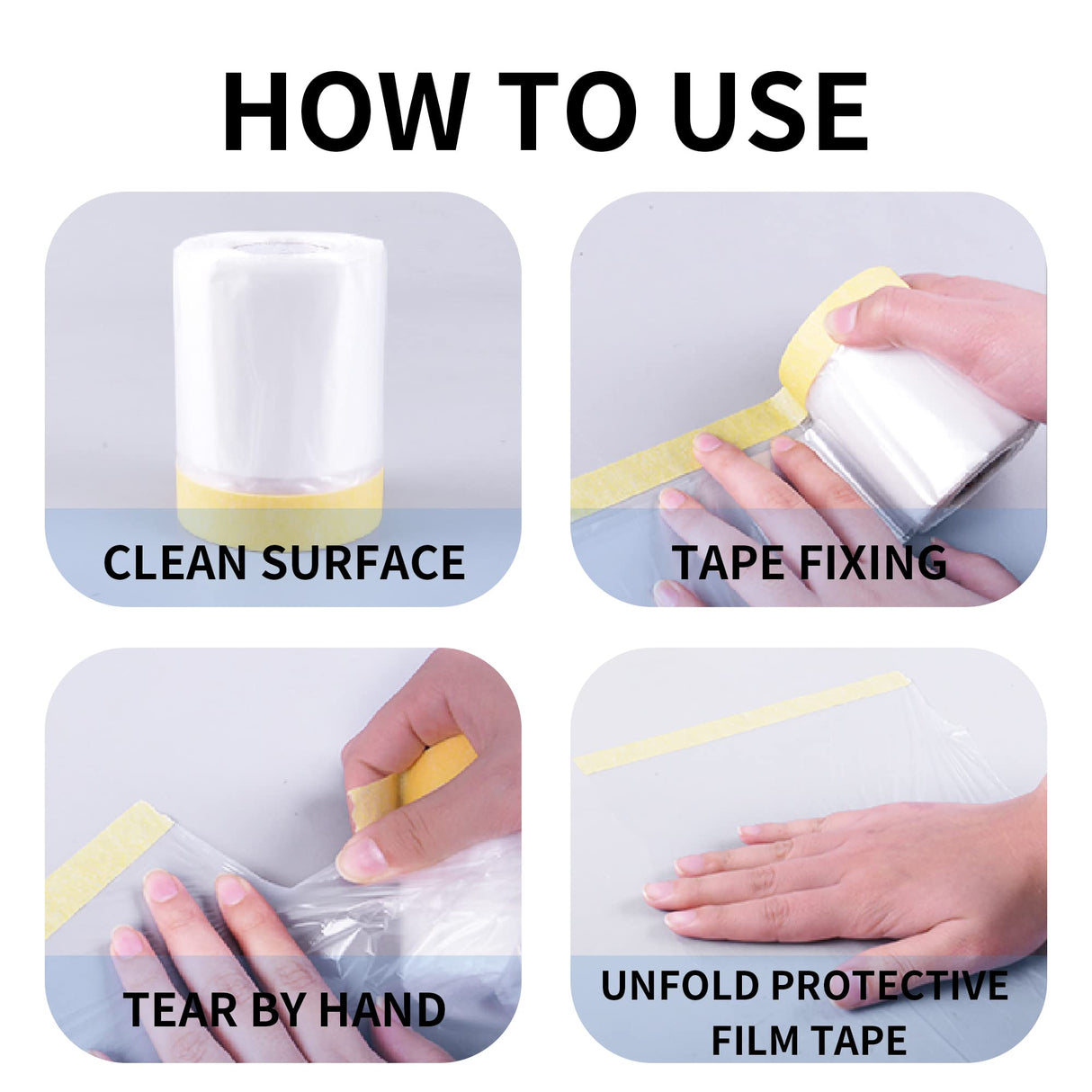 TAPEBEAR Pre-Taped Masking Film, Tape and Drape, Plastic Sheeting Roll, Automotive Painters Masking Tape Film, Plastic Sheeting Cover for Appliance and Furniture, 22inch X 30yard, 3Rolls TAPEBEAR