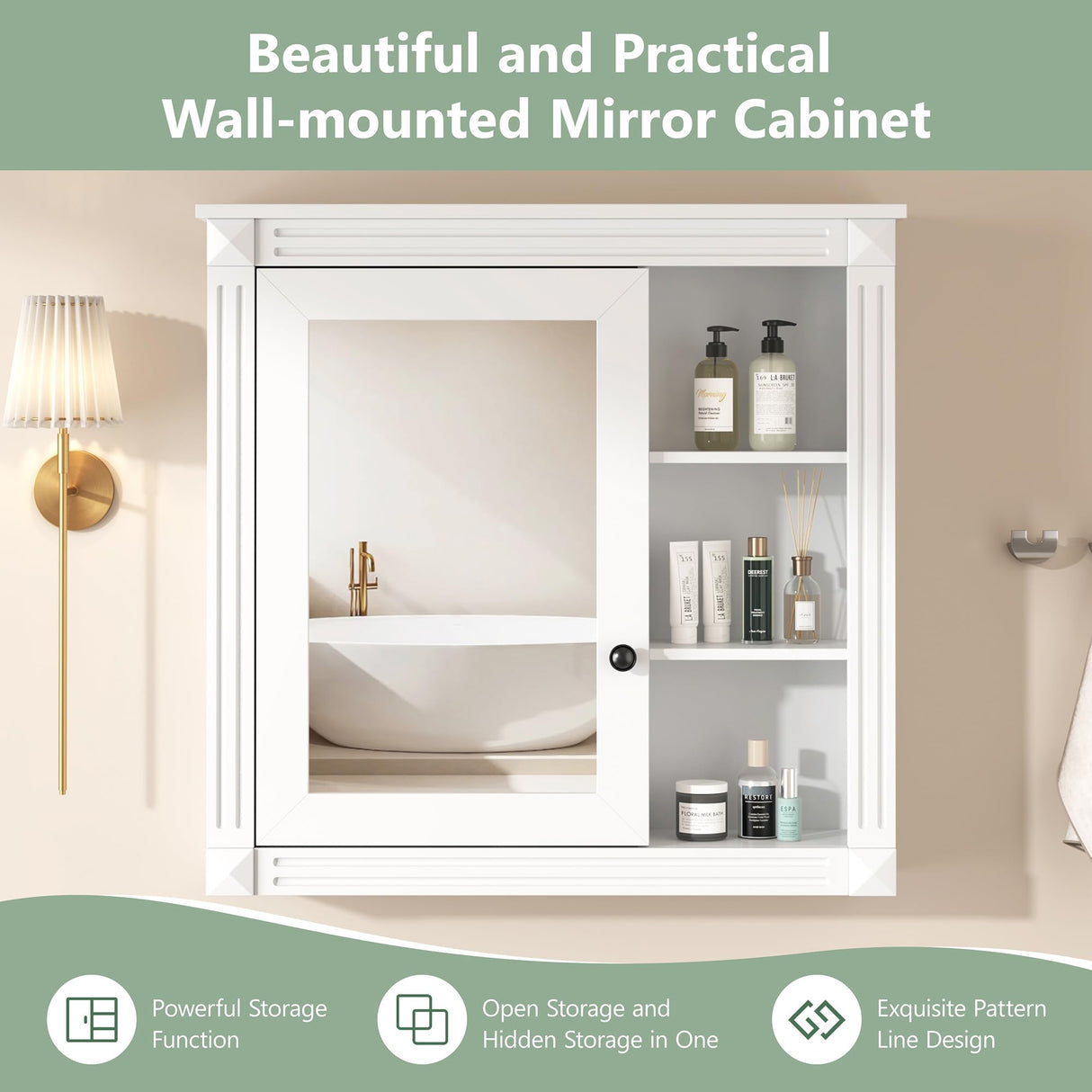 Merax Bathroom Medicine Cabinet with Mirror Door & Adjustable Shelves, 30" x 28" Wall Mounted Storage Cabinet Over The Toilet Merax