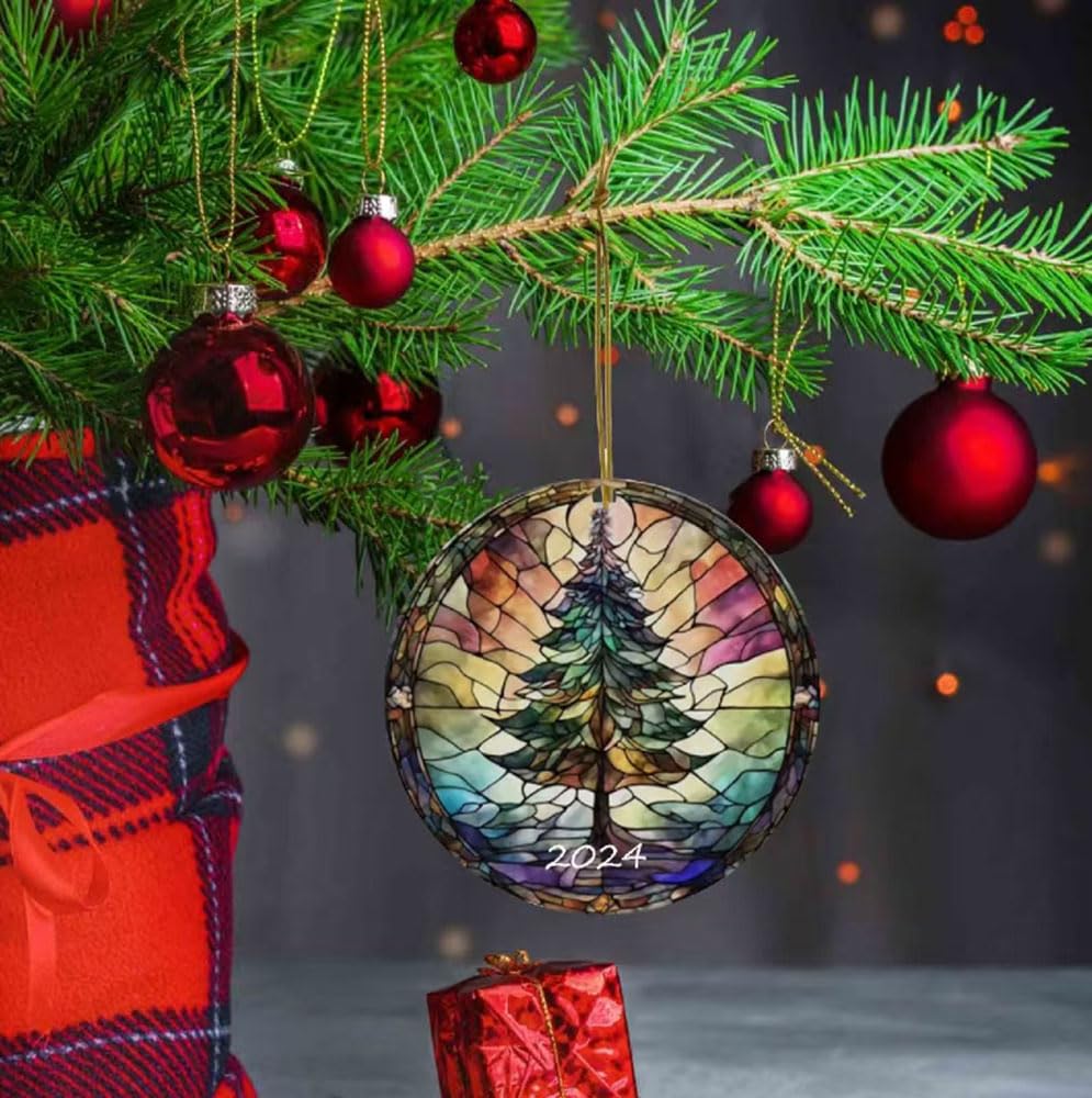 Santa Claus Ornaments 2025 in Stained Glass Style,2025 Christmas Ornaments, Round Fun Acrylic Decoration Gifts (Santa Claus) YCXXGS
