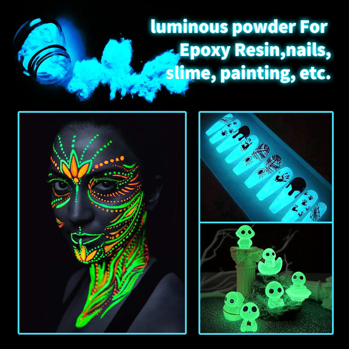 Zdspoxy Glow in The Dark Pigment Powder, 12 Colors Luminous Powder Set for Epoxy Resin, Fine Arts, DIY Crafts, Nail Art, Halloween, Party - 20g Each, 240g Total, Safe and Long Lasting Zdspoxy