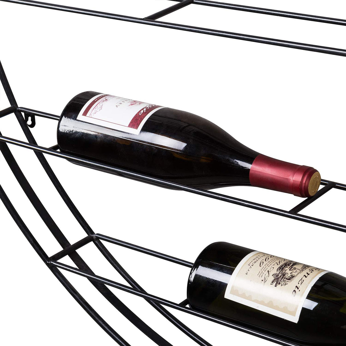 MyGift 12-Bottle Modern Black Metal Round Wall Mounted Wine Rack – 6-Tier Horizontal Storage Shelf for Kitchen, Living Room & Wine Cellar – Space-Saving Wall Decor & Cork Preservation MyGift