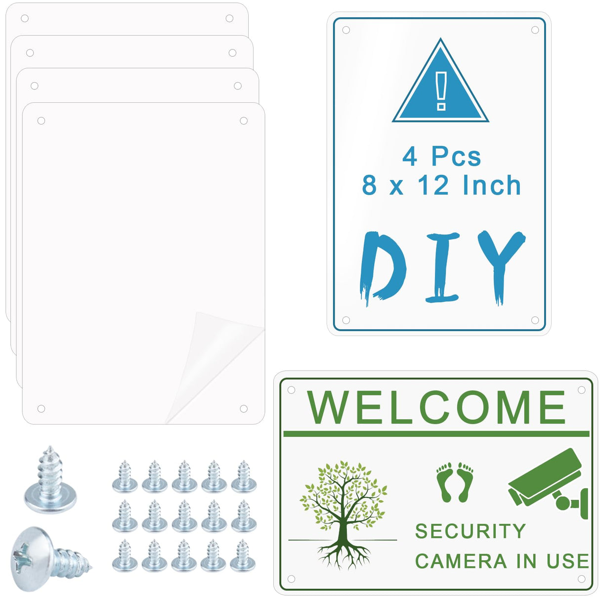 4 Pack Sublimation Aluminum Sign Blanks, White Heat Transfer Blank Metal Photo Sign Wall Frame Poster with 16 Nails for Yard Garden Graduation Birthday Party Living Room Bedroom 0.45mm WORFACE