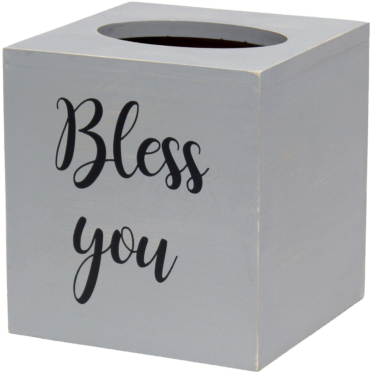 Elegant Designs HG2024-GRW Decorix Farmhouse Square Wood Decorative Tissue Box Cover w Bless You Black Script & Sliding Base for Vanity, Bathroom, Bedroom, Livingroom, Office, Desk, Table, Gry Wash Elegant Designs