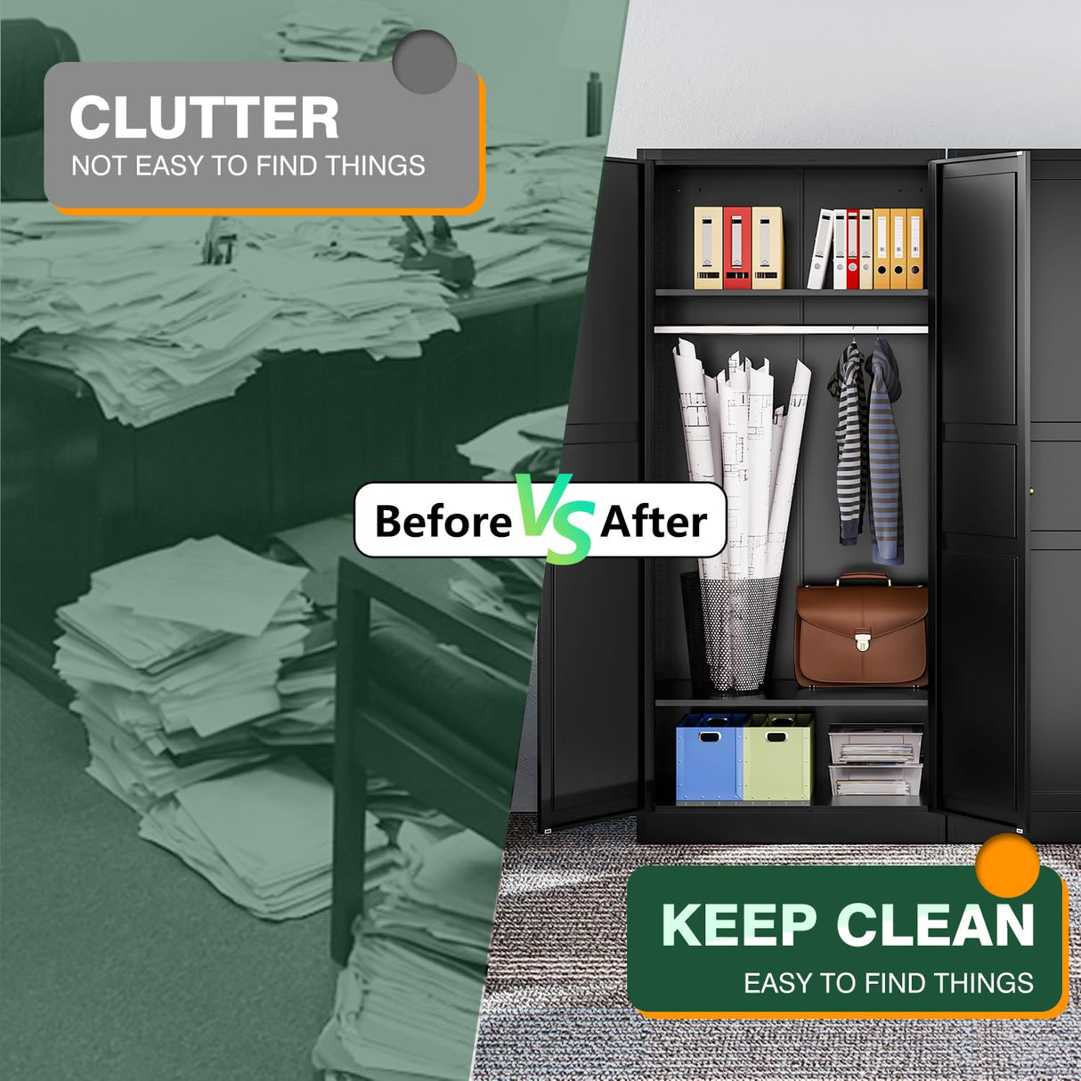 Letaya Wardrobe Armoire Closet,72" H Metal Storage Cabinet with Adjustable Shelves and Hanging Rod,Bedroom Armoire Cabinet Clothes Organizer (Black) Letaya