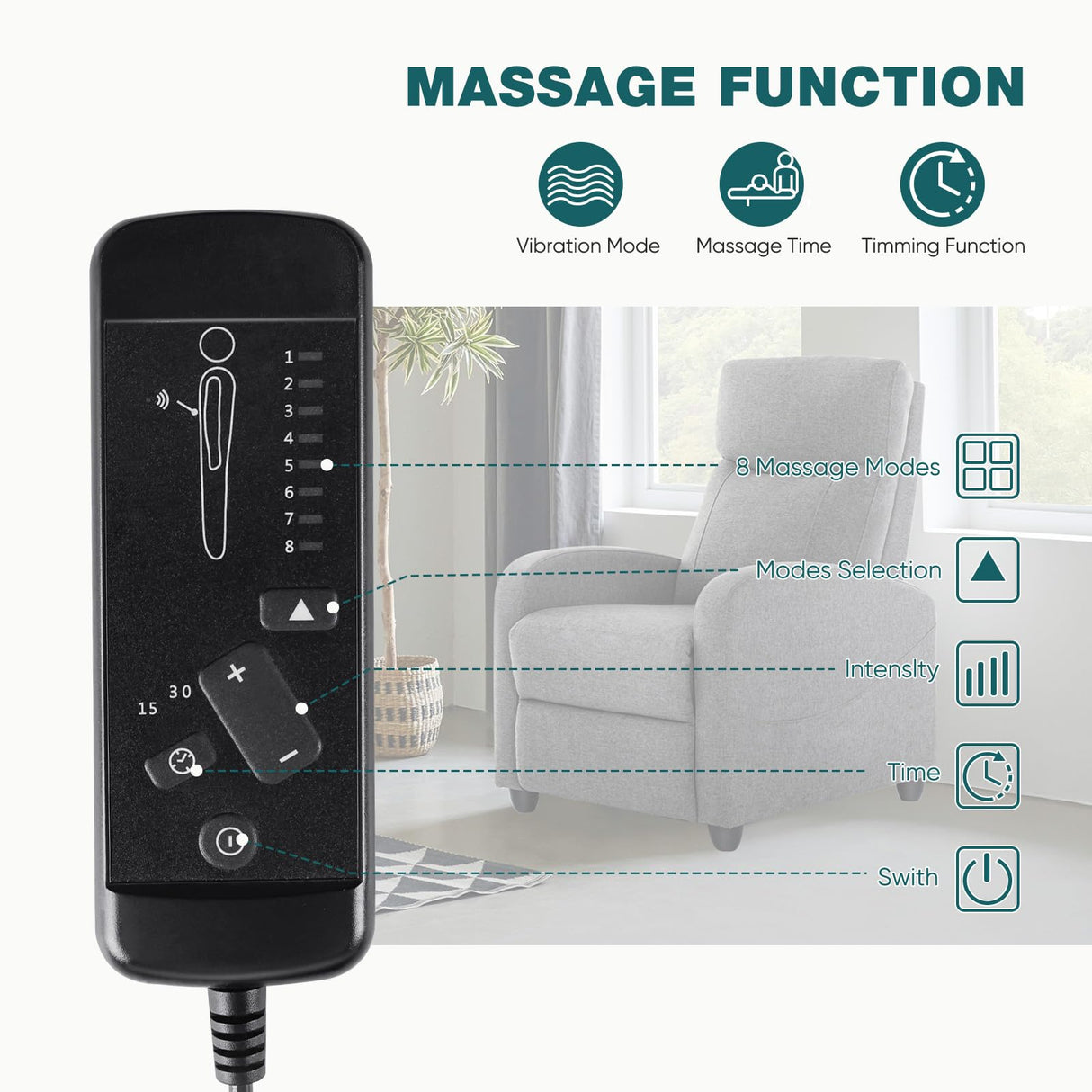 SMUG Recliner Chair Living Room Recliner with Adjustable Backrest and Footrest Modern Design for Home Upholstered Armchair in Soft Fabric, Grey, Linen SMUG