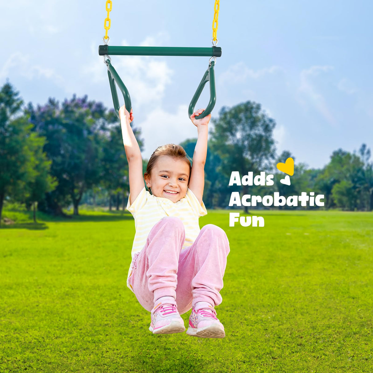 Hapfan 9.5' Tall Swing Sets for Backyard with Platform Swing, Heavy Duty Metal Swingset Outdoor for Kids with Trapeze Swing Bar, Belt Swing and Rectangle Swing Hapfan