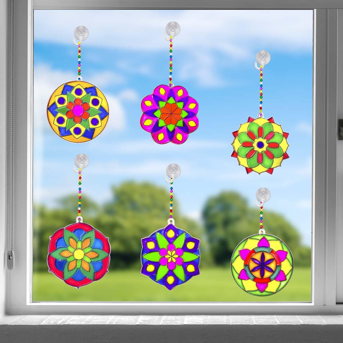 30 Sets Suncatcher Kit Mandala Suncatchers Window Art Paint Sun Catcher DIY Craft Kits Flower Suncatcher Kit for Summer Decoration Classroom Home Activity Art Project Birthday Party Favors AUEKIV