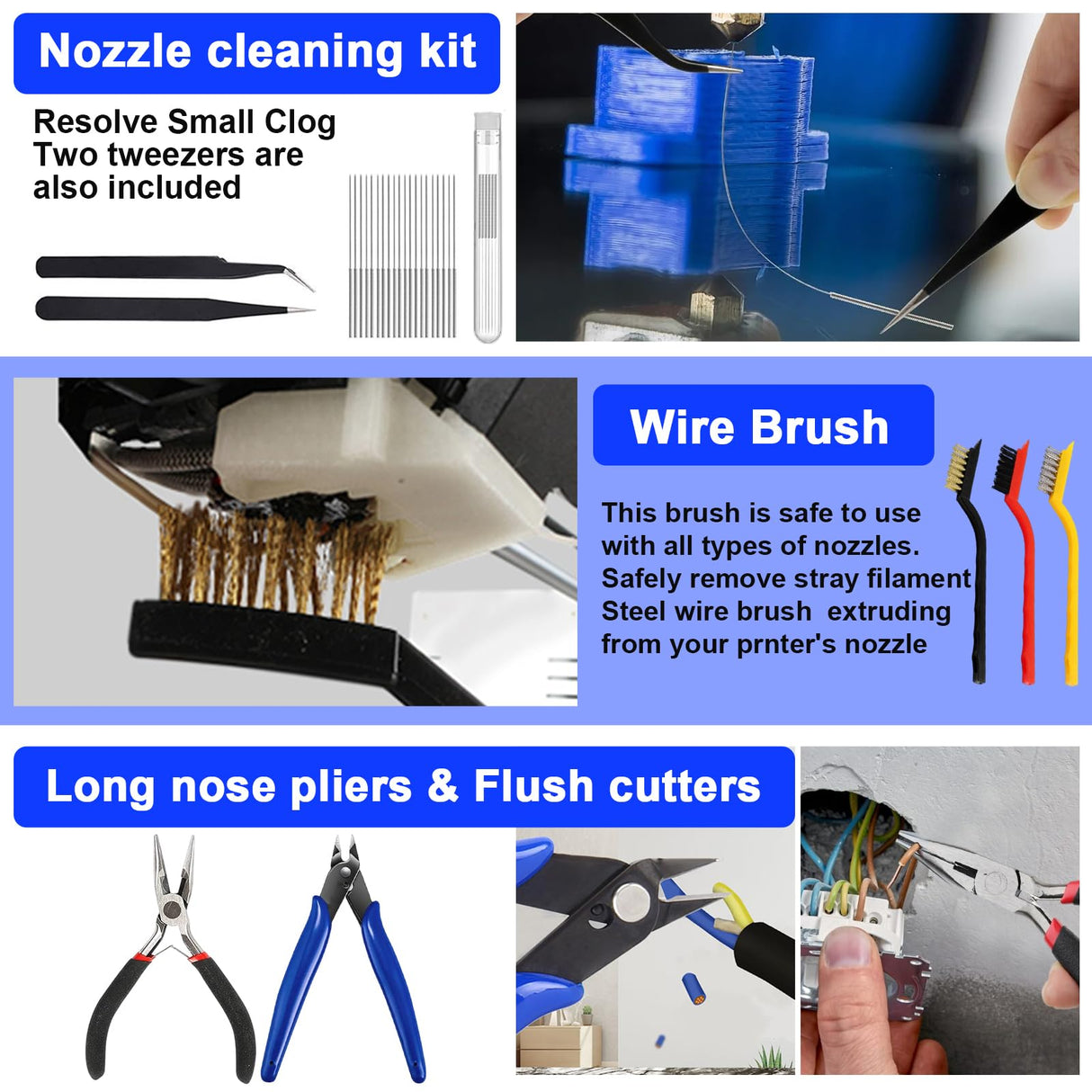 3D Printer Tools Kit, 139pcs 3D Printer Accessories Includes Nozzle Cleaning Needles, Deburring Tools, Removable Screwdriver Kit, Electric Polishing Machine, for 3D Print Removing, Cleaning, Finishing BILIPLE