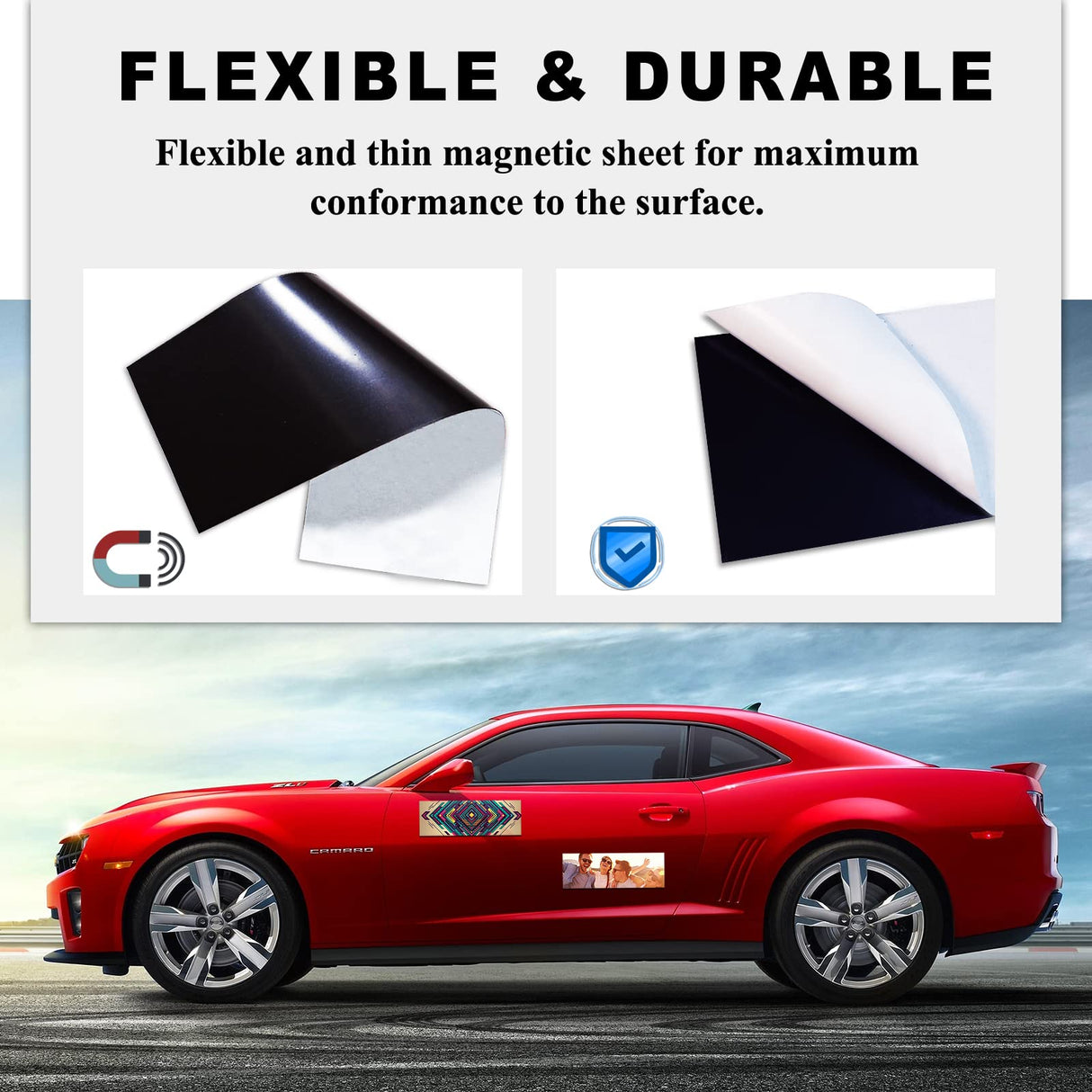 10 Pack 12" X 4" Bumper Sticker Magnets with Self Adhesive Flexible Magnetic Bumper Stickers, Turn Any Decal Into a Strong Magnet, Easy to Cut HYHOSHI