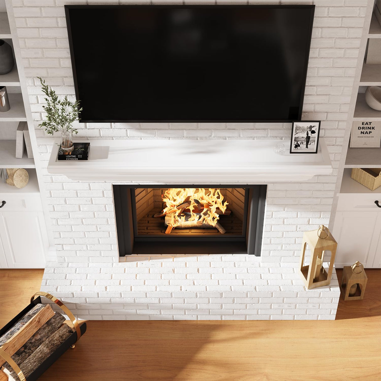 Eshoma Fireplace Mantel - 60 Inch Floating Shelf for Over Fireplace - Wood Mantel with Invisible Heavy Duty Wood Bracket - Floating Mantel Shelf for Wall, White, 60 X 8 X 6 Eshoma