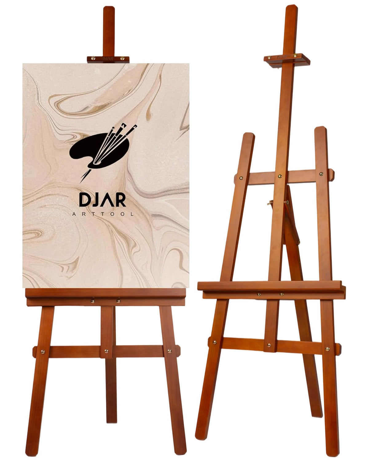 DJAR Wooden Art Easel for Painting,Adjustable Pine Wood Floor Easels for Adults Artist Beginners,Hold Canvas up to 39'',Tool-Less Installation Easel,Walnut DJAR