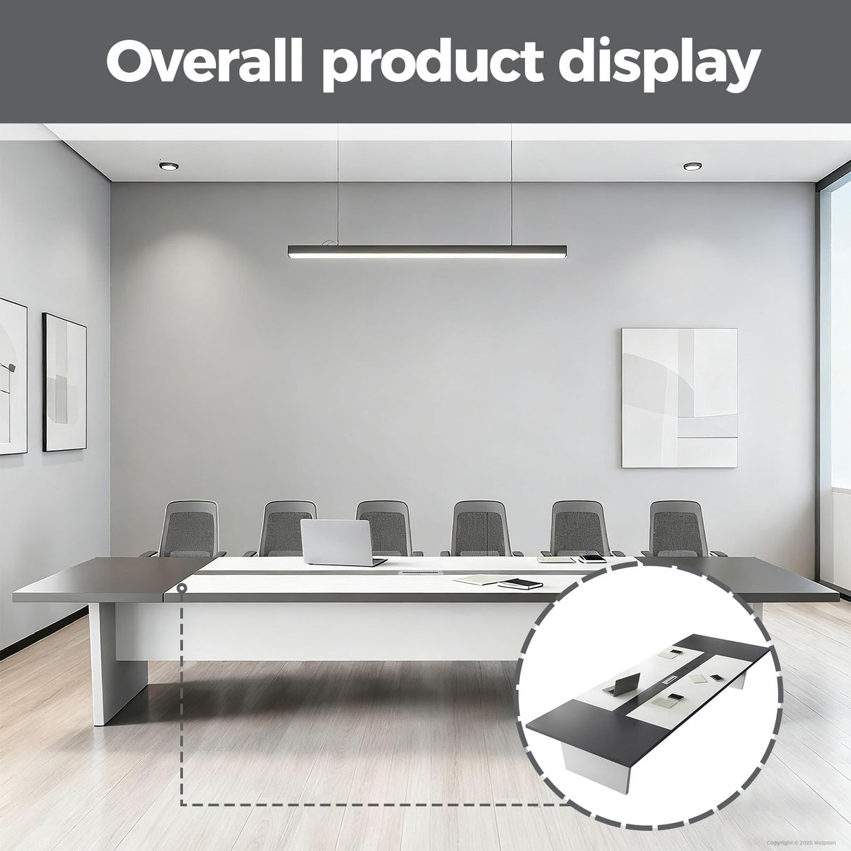 Nuipesn Rectangular Conference Room Table, Seminar Table Meeting Room Table Boardroom Desk Business Seminar Table Printer Desk no Chair for Office (White+Grey,9.84FT,118.11" L*51.18" W*29.53" H) Nuipesn