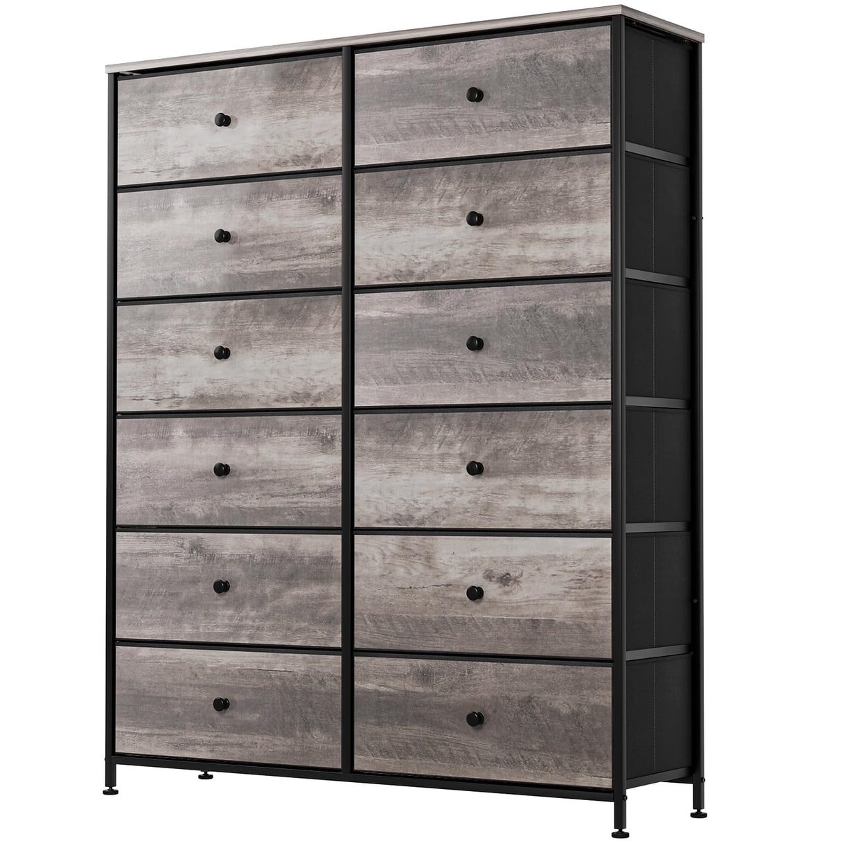 Arlopu 12-Drawer Dresser, 35.2’‘ Widened 6-Layer Fabric Storage Tower w/Textured Print Fabric Bins, Tall Chest Organizer Unit for Living Room, Hallway, Nursery, Closets, Adjustable Feetpad Arlopu