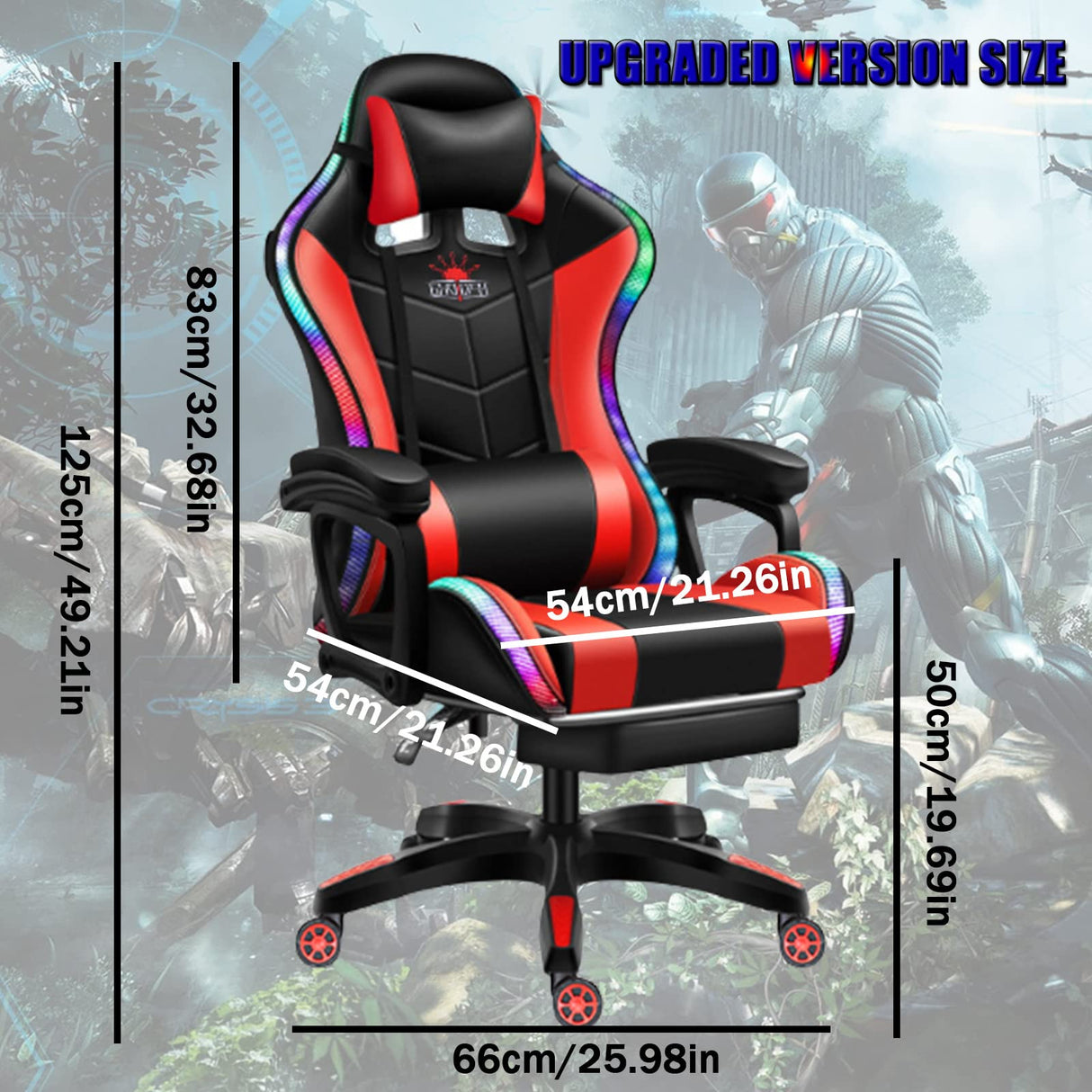 WZDHYYWS Gaming Chair with LED RGB Lights with Massage and Footrest Ergonomic Computer Chair High Back Video Game Chair with Adjustable Lumbar Support Linkage Armrest,Pink WZDHYYWS