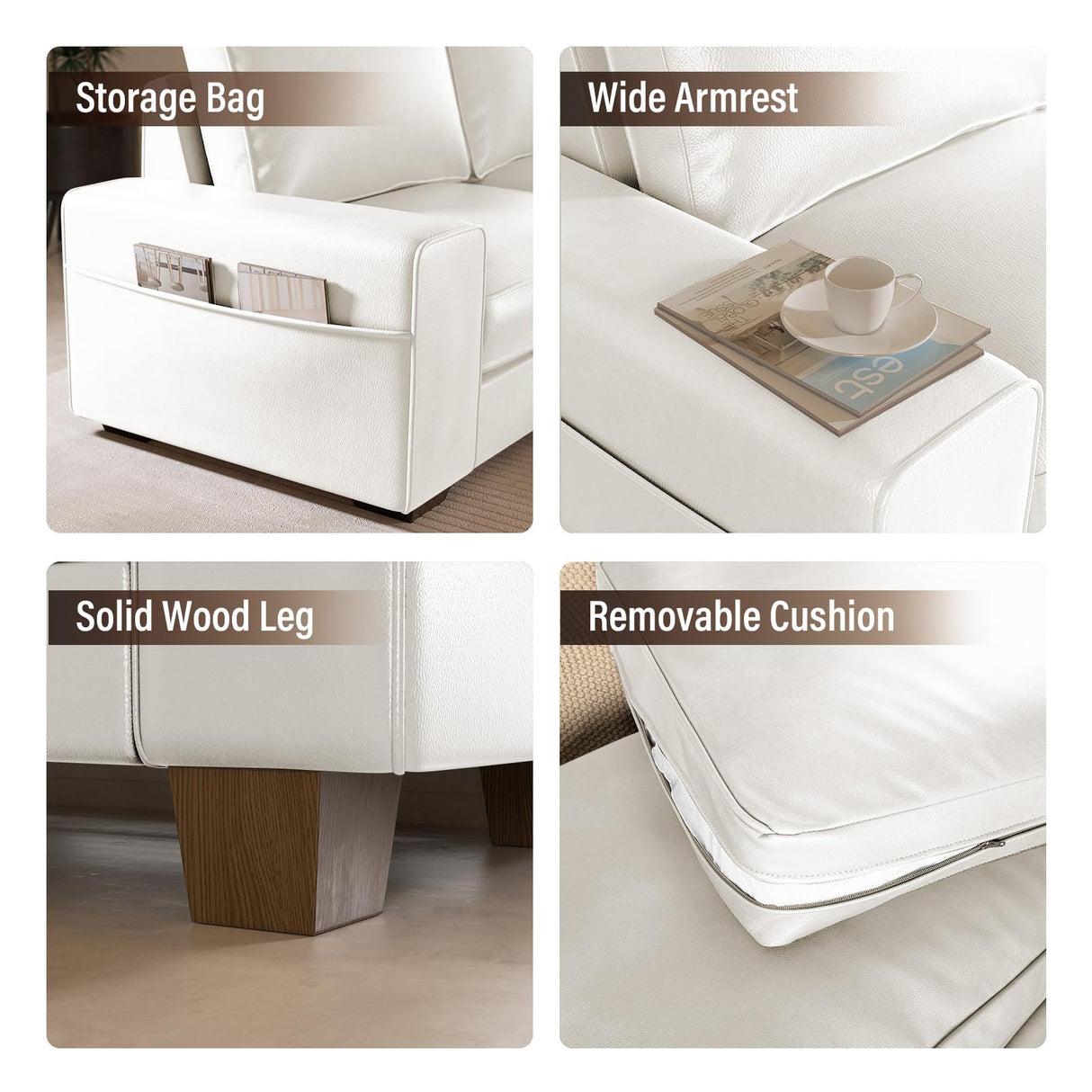 Valthie Faux Leather Couch, Mid Century Modern Comfy Loveseat Sofa with Wide Arm, Side Pockets, Solid Wooden Frame for Office, Living Room and Bedroom, 2 Seater (White, 71.25 Inches) Valthie