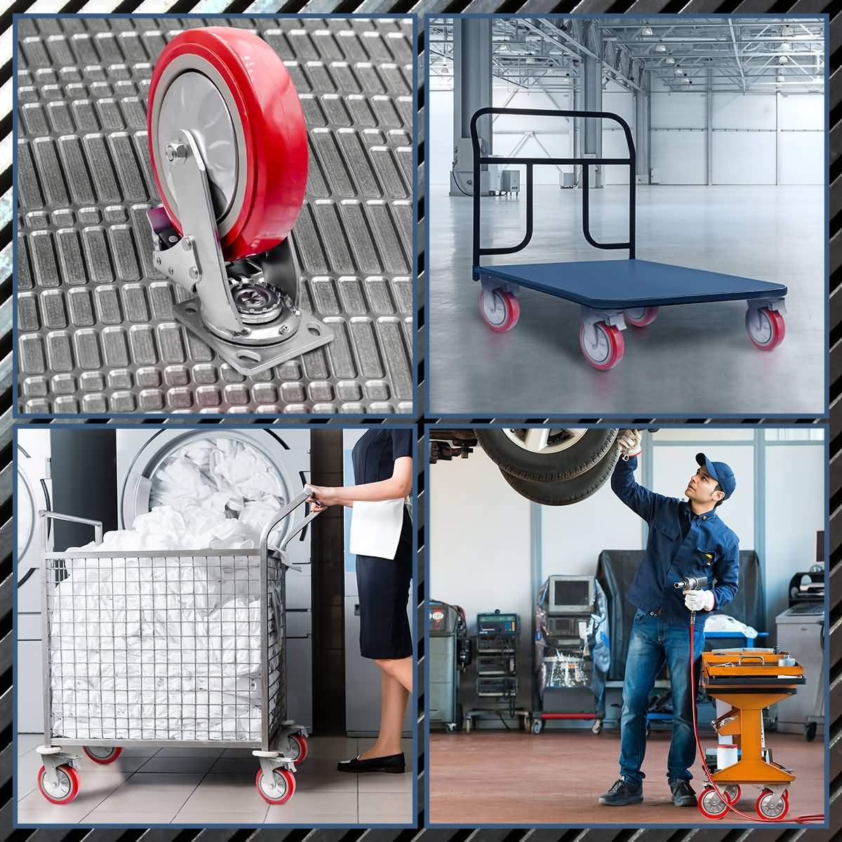 FactorDuty 8" X 2" Heavy Duty Caster Set of 4 Locking Swivel Caster Wheels Polyurethane On Polyolefin Industrial Grade Premium Quality 4000lbs Total Capacity FactorDuty