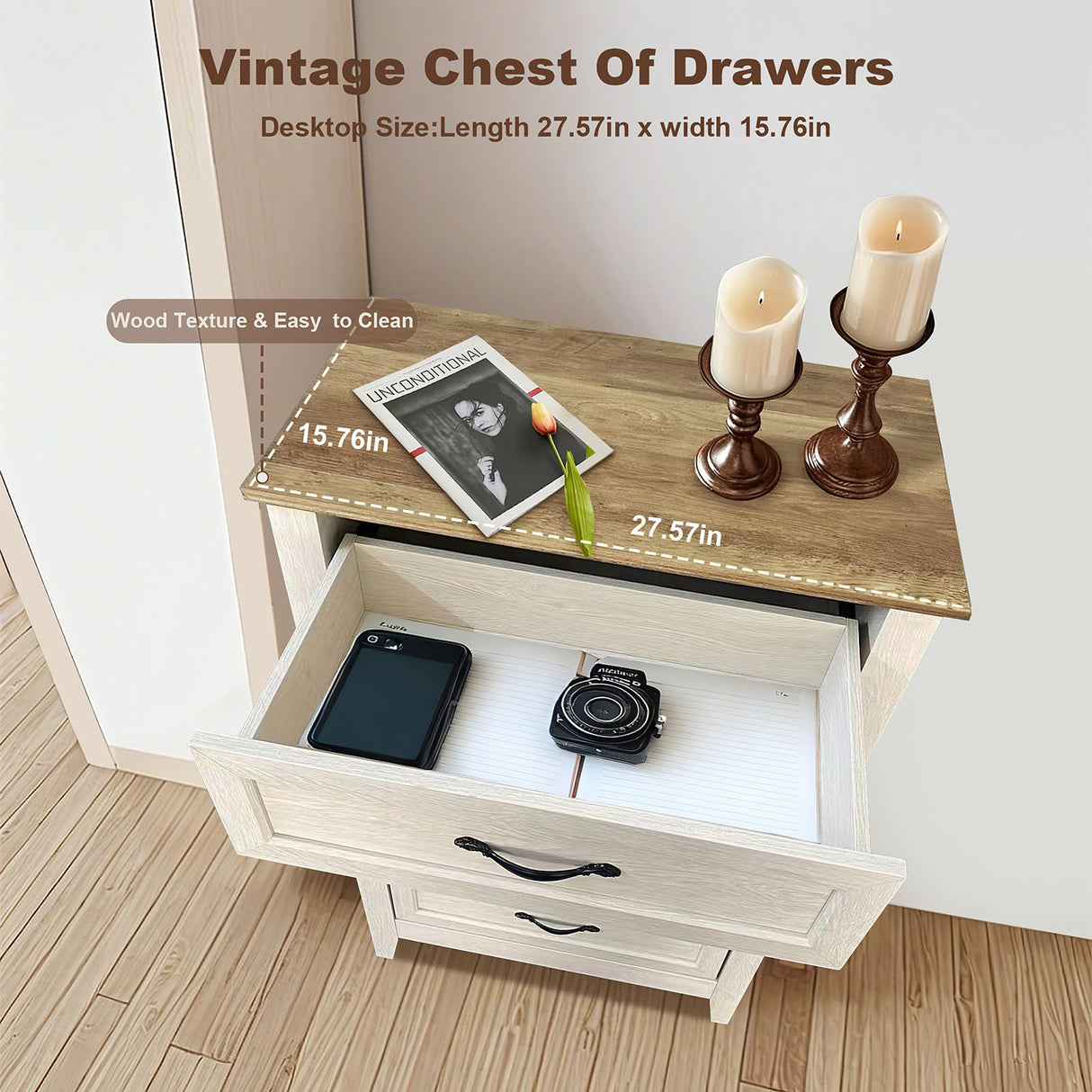 CuisinSmart 5 Drawers Dresser for Bedroom, Wood Tall Chset of Drawers, Farmhouse Dresser Chests with Metal Handle for Bedroom,Living Room,Hallway and Entryway, Vintage Yellow CuisinSmart