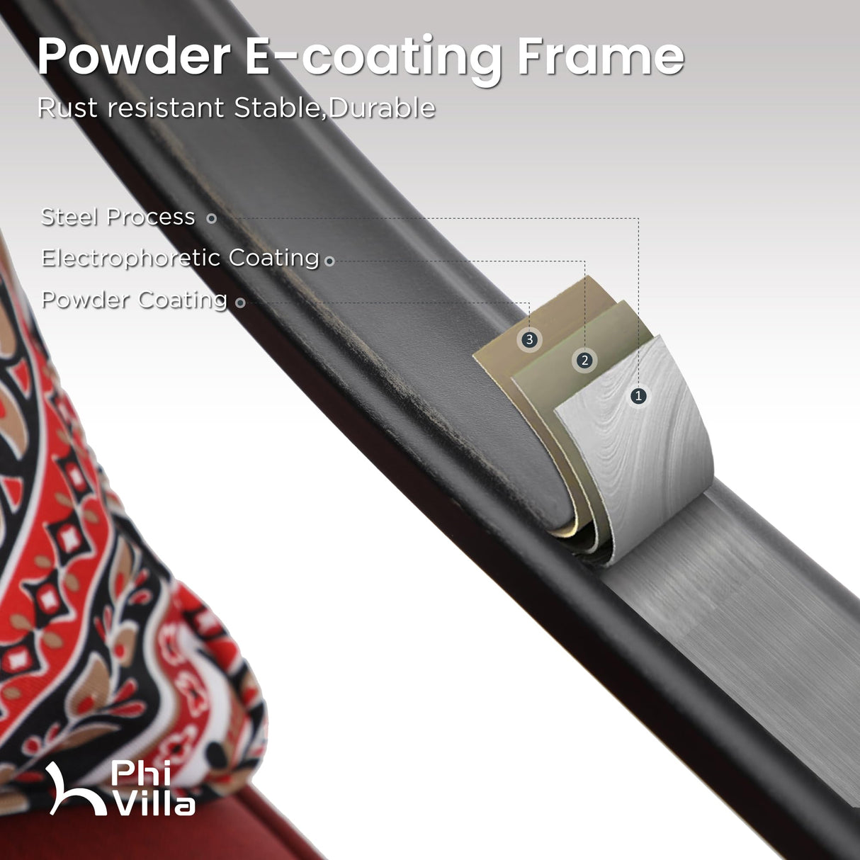 PHI VILLA 5 pcs Outdoor Bar Set, Outdoor Swivel Bar Stool with Red Seat Cushion and Lumbar Support,Extra Large Metal Bar Table with Umbrella Hole for Poolside Garden PHI VILLA