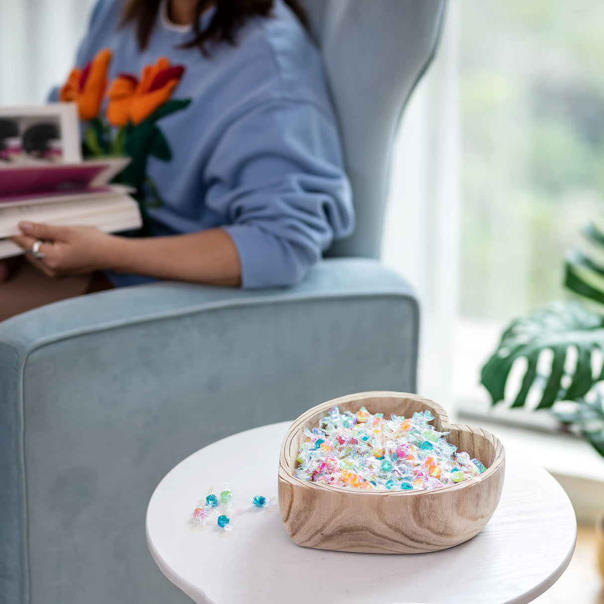 Hanobe Decorative Dough Wood Bowl: 10" Large Heart Shaped Bowls for Decor Wooden Bowl for Table Centerpiece Natural Hanobe