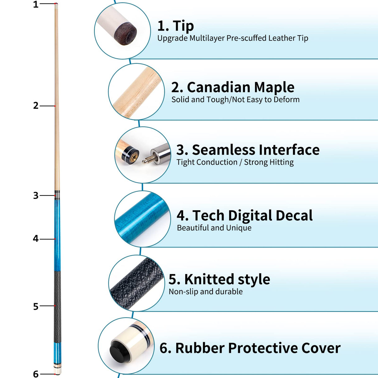 AKLOT Pool Cues,Set of 4 Pool 58" Cue Sticks Canadian Maple Wood Cue Stick for Professional Billiard Players 18 19 20 21 oz AKLOT