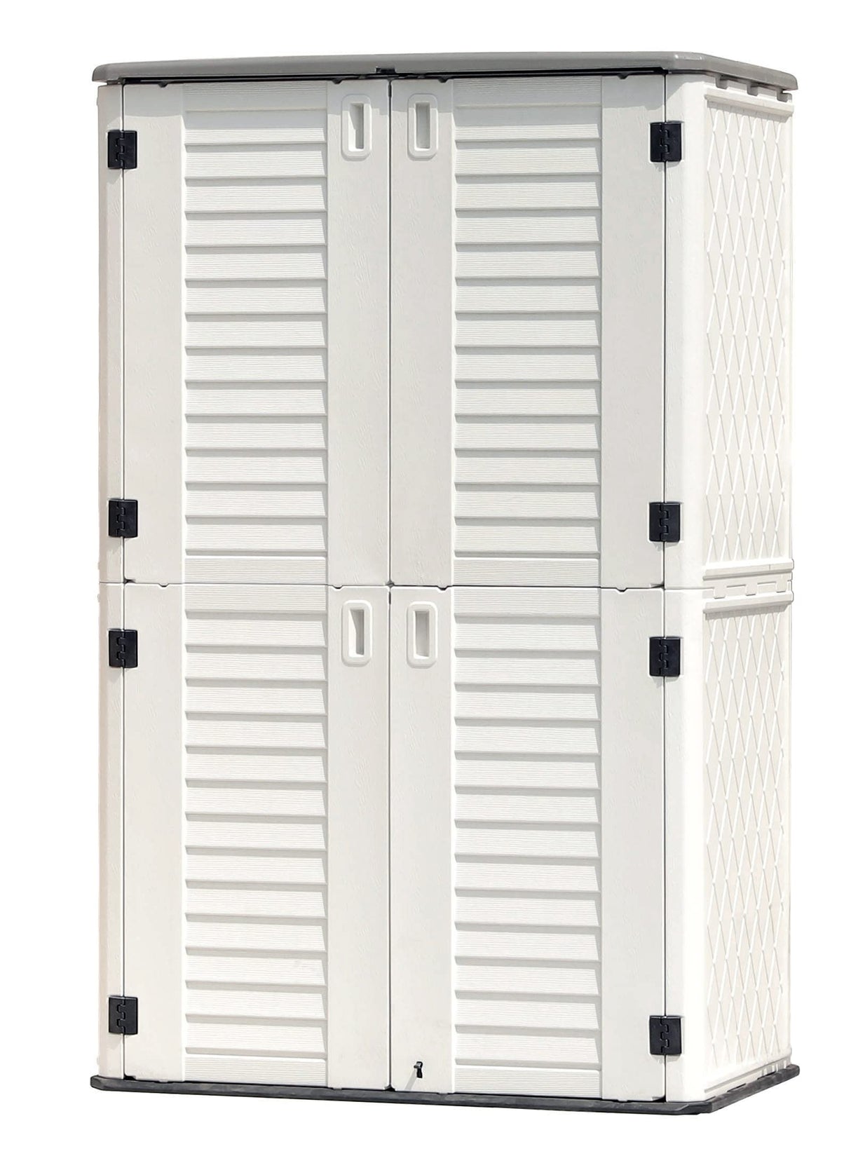 KINYING Outdoor Storage Shed Waterproof, Resin Vertical Storage Cabinet Double-Layered, Versatile to Store Patio Furniture, Garden Tools, Pool Accessories,Mower (66 Cu.ft,White) KINYING
