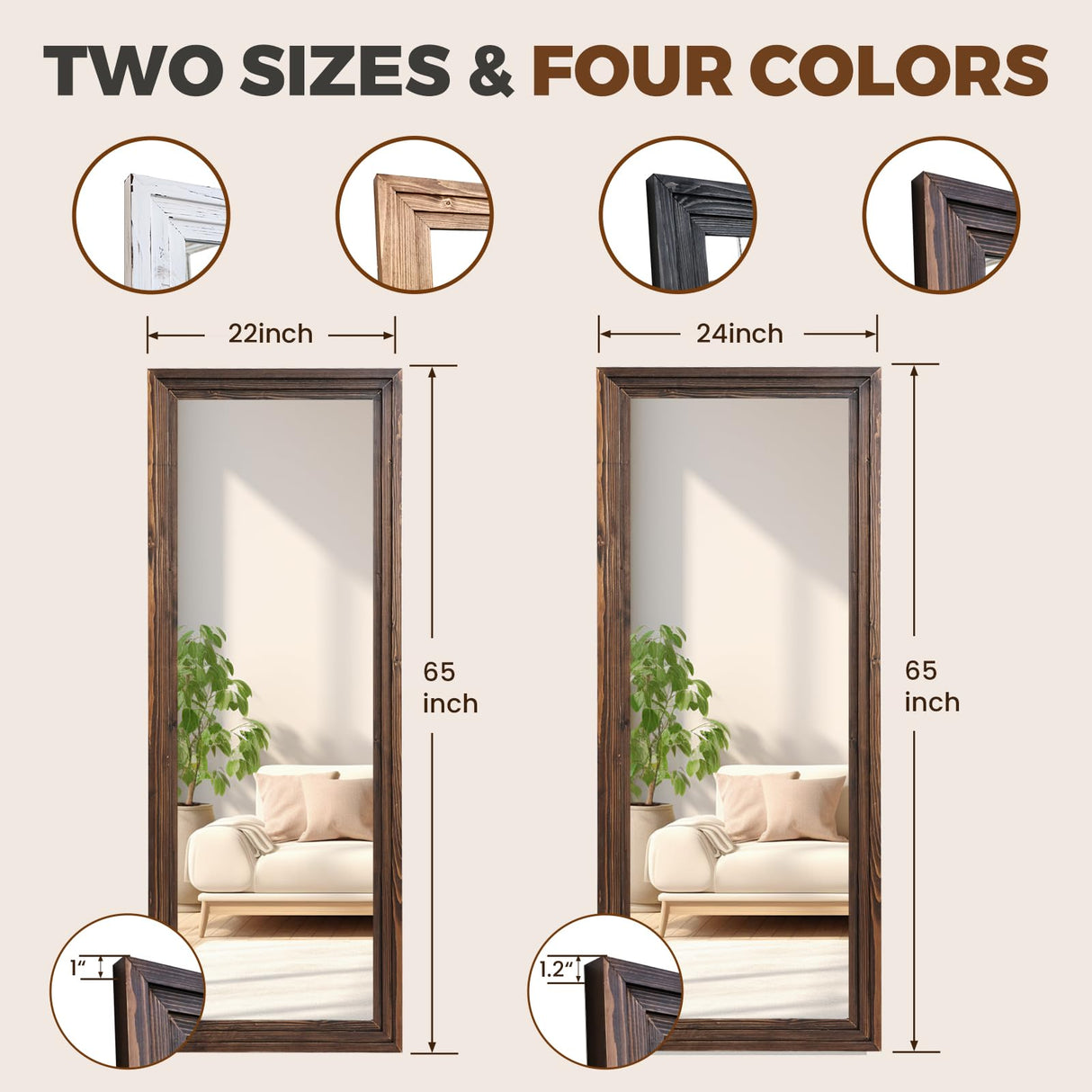 YLYHSST 65"x24" Full Length Mirror Solid Wood Frame Arched Floor Mirror for Living Room, Bedroom Hanging or Leaning, Brown YLYHSST