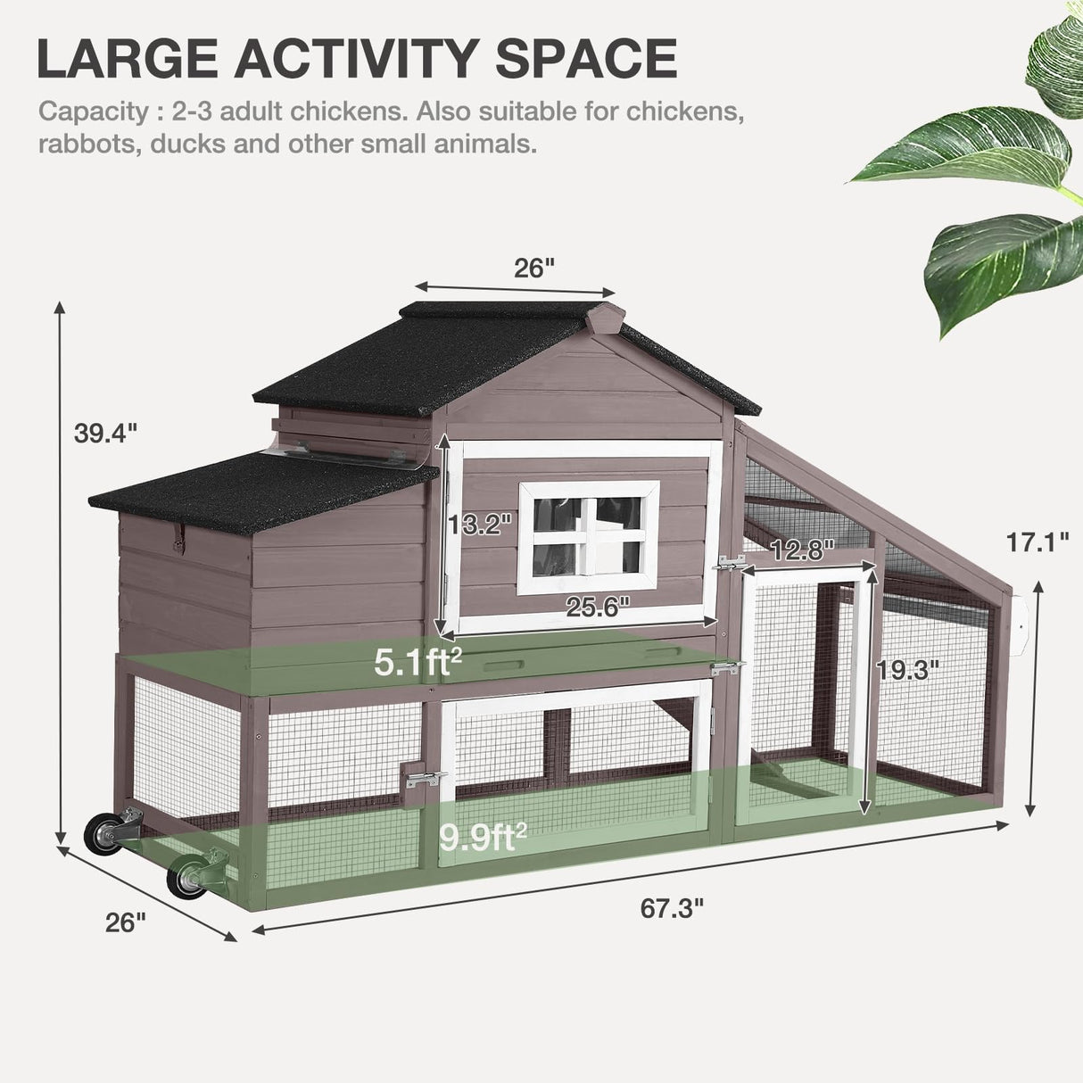 MEDEHOO Chicken Coop Expandable Chicken House for Outdoor with Wheels Nesting Box, Leakproof Pull-on Tray, and UV-Resistant Roof Panel - Brown MEDEHOO