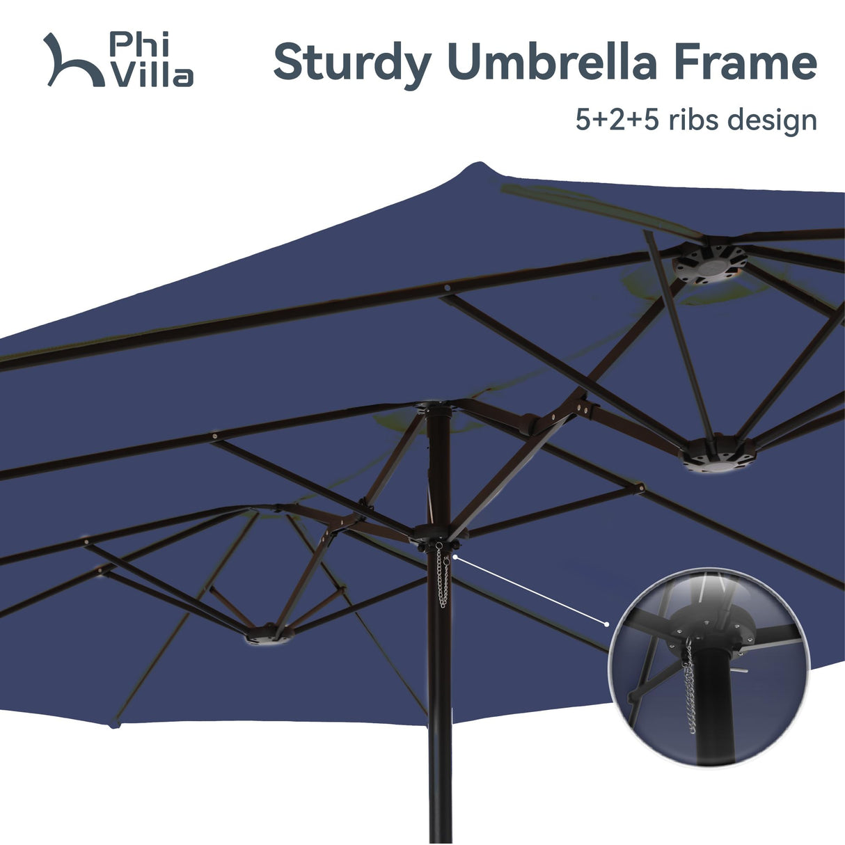 PHI VILLA 15ft Large Patio Umbrellas with Base Included, Outdoor Double-Sided Rectangle Market Umbrella with Crank Handle, for Pool Lawn Garden, Blue PHI VILLA