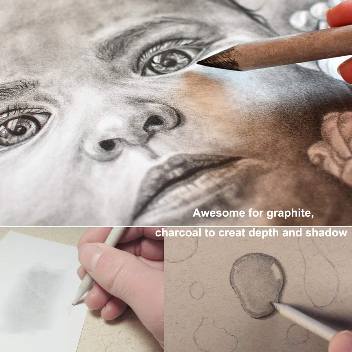 KOOTIKO 33 Pcs Blending Stumps and Tortillions Paper Art Blenders Drawing with Sandpaper Pencil Sharpener Extension Kneaded Eraser Rubbing Sponge for Student Artist Charcoal Sketch Drawing Tool KOOTIKO