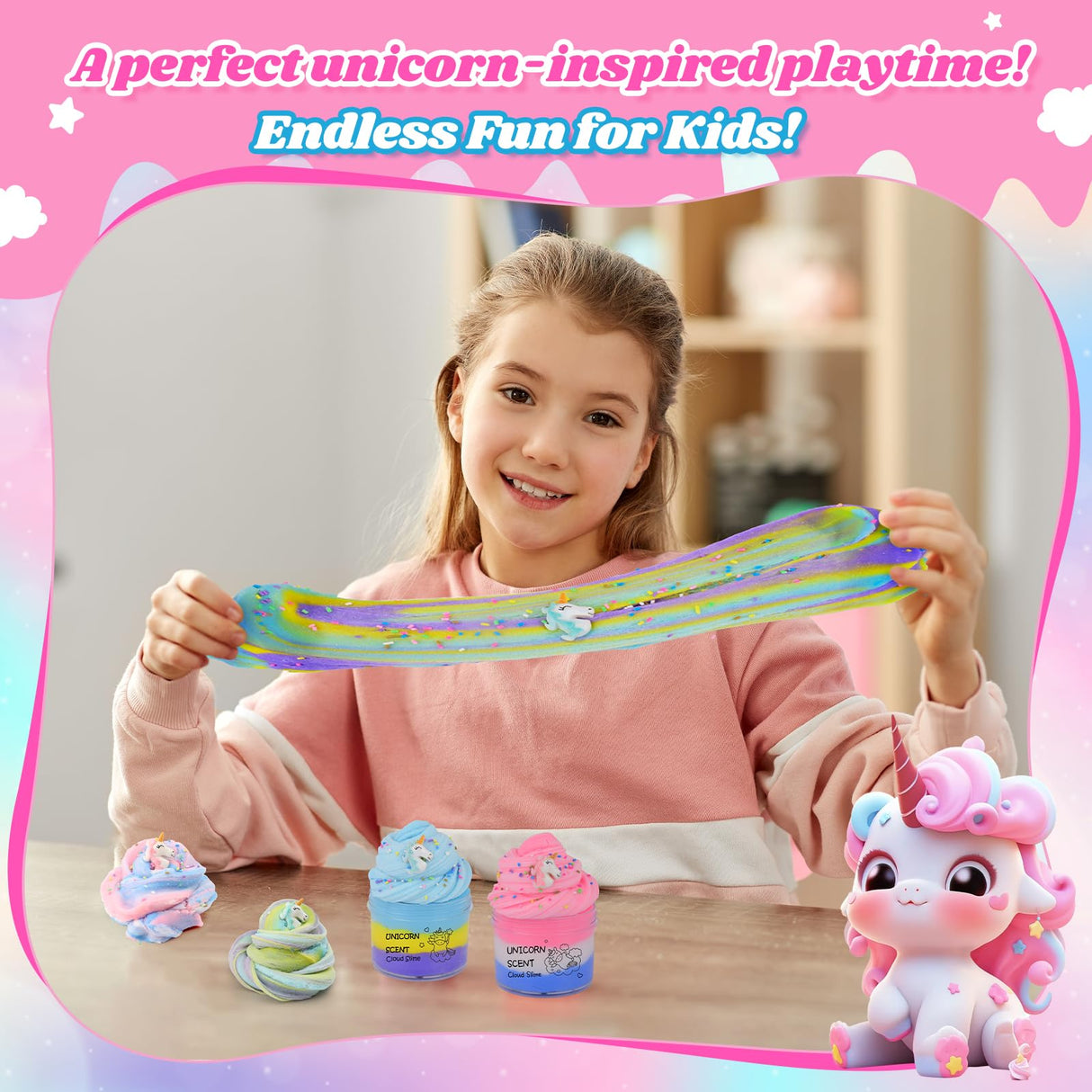 2 Pack Unicorn Cloud Slime Kit, Kids Slime, Toys for Ages 6-8 8-13 Girls and Boys, Party Favors Girl Birthday Gifts for 4 5 7 9 10 11 12 Year Old Cute Stuff Stocking Stuffers Keemanman