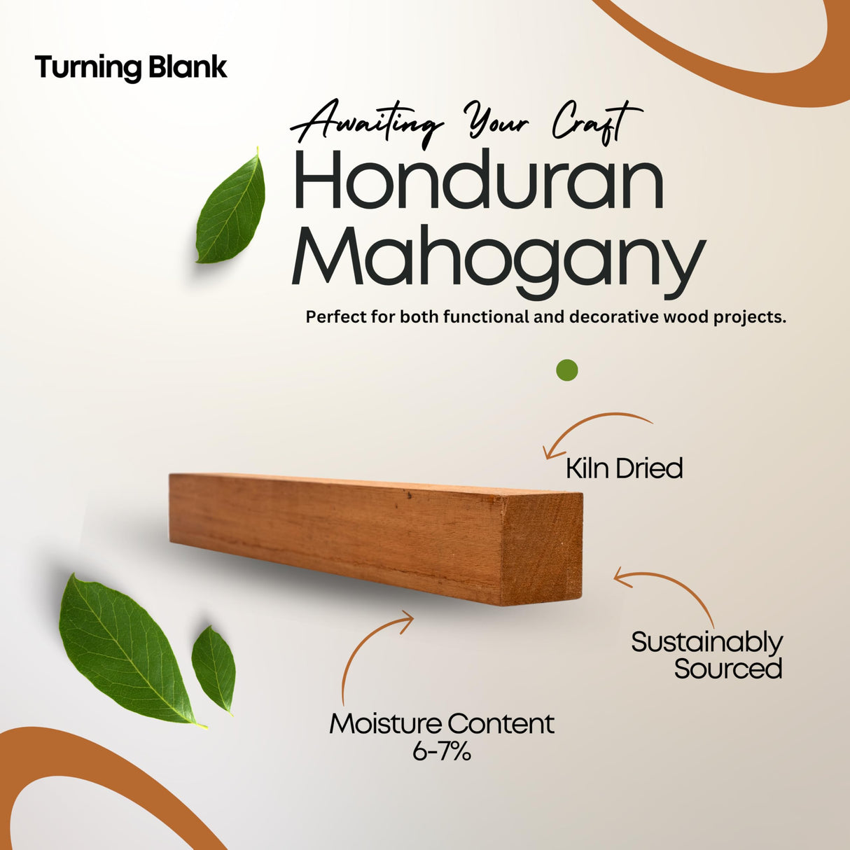 Exotic Wood Zone Honduran Mahogany Turning Wood Blanks (2 pcs) - Kiln-Dried Exotic Wood and Raw Lumber for Sustainable Woodworking, Woodcraft, and Lathe Projects (1-1/2" x 1-1/2" x 6") Exotic Wood Zone