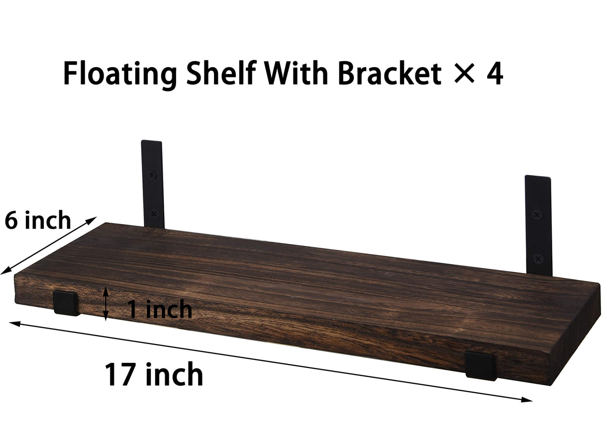 HXSWY Rustic Wood Floating Shelves for Wall Farmhouse Wooden Wall Shelf for Bathroom Kitchen Bedroom Living Room Set of 4 Dark Brown HXSWY