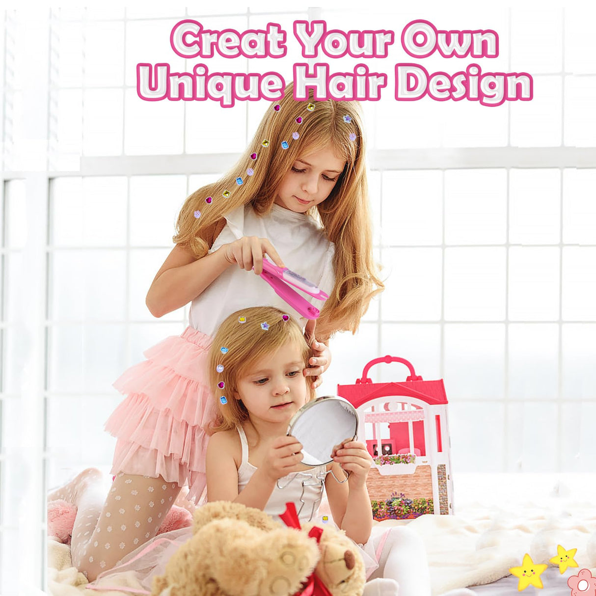 Kids Hair Gem Stamper Kit, Bling Hair Jewels for Girls Toys, Quick Gems Hair Jeweler, Hair Styling Tool with Reusable Shining Diamonds, Birthday Gifts Toys for Girls Ages 3 4 5 6 8-12 kidzkube