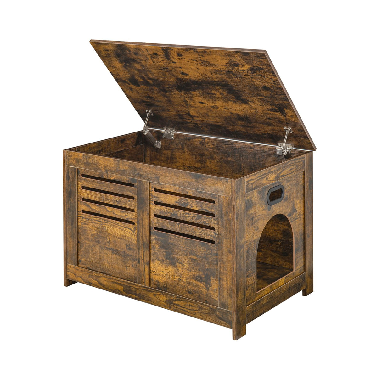 DINZI LVJ Litter Box Furniture, Flip Top Hidden, Washroom with Louvered Window, Entrance Can Be on Left/Right Side, Enclosed Litter House Side Table for Most of Cat and Litter Box, Rustic Brown DINZI LVJ