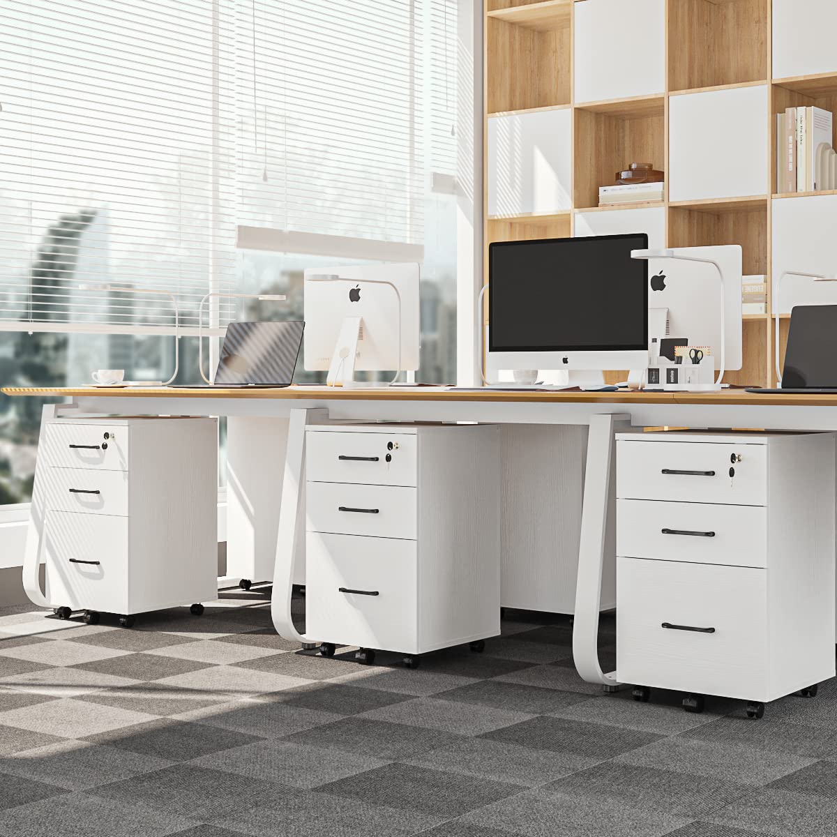 Panana 3 Drawer Wood Mobile File Cabinet, Under Desk Storage Drawers Small File Cabinet for Home Office (White) Panana