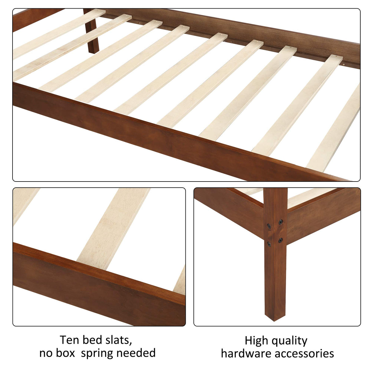 MERITLINE Twin Size Platform Bed with Headboard and Footboard, Wooden Bed Frame, No Box Spring Needed – Walnut MERITLINE