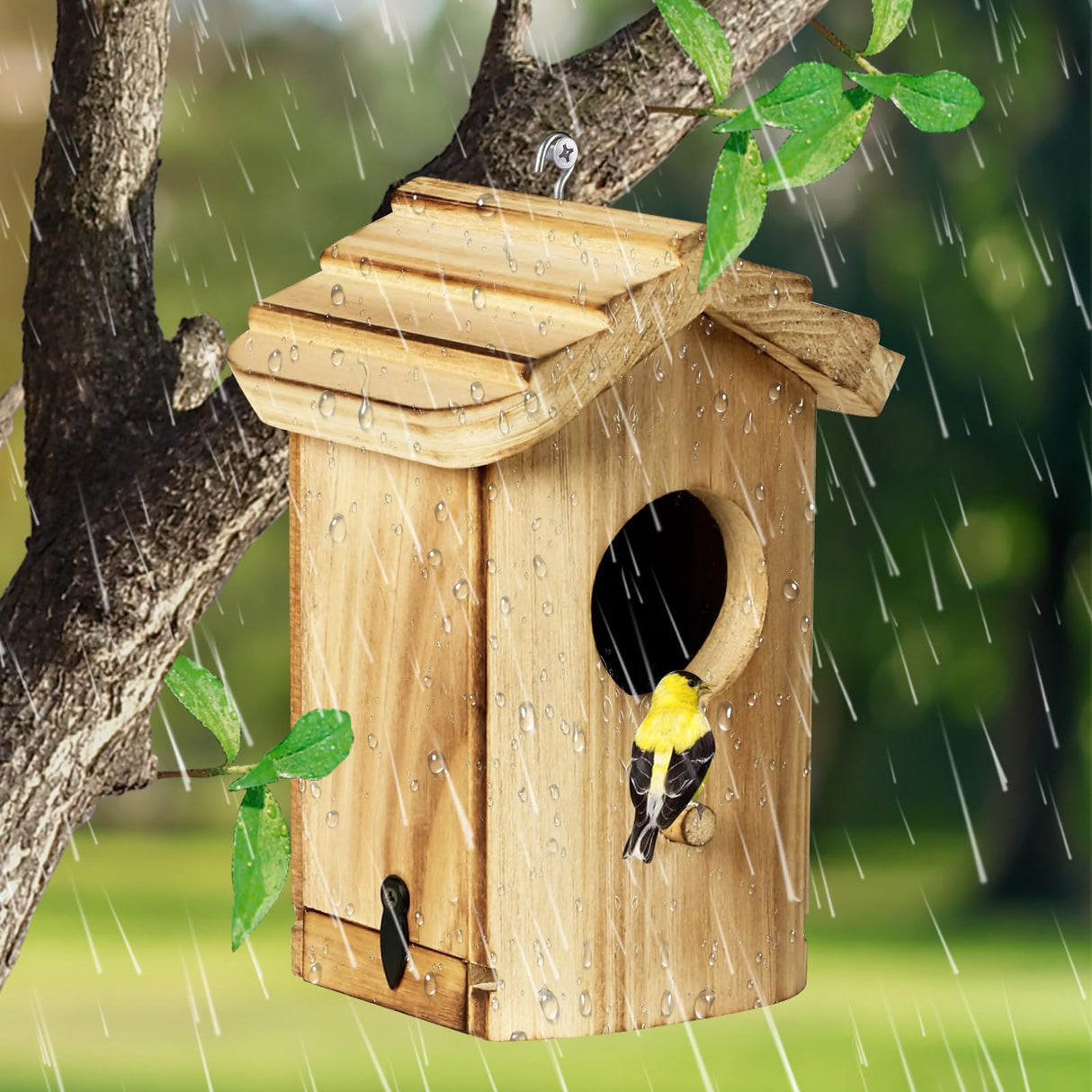 CLACKIBUKVYZ Hummingbird House,Wooden Birdhouse,Hummingbird Nest,Small Bird Houses for Outside,Outdoor Hanging Hummingbird House with Pole for Bluebird,Hummingbird,Finch,Cardinals CLACKIBUKVYZ