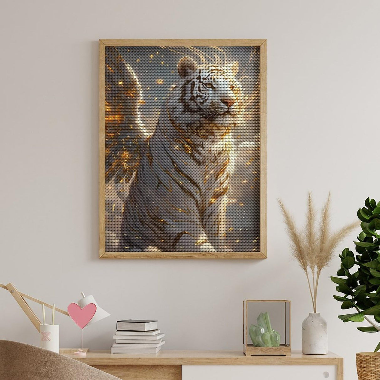 Fabioyar Diamond Art Kits for Adults - Frameless Golden White Tiger 5d Diamond Painting Kits for Adults Beginners for Home Wall Decor 12 X 16 Inch Fabioyar