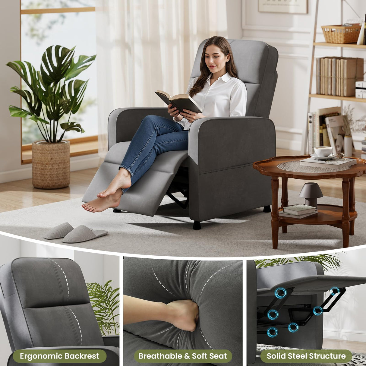 Lamtor Power Lift Recliner Chair - Cat Scratch Proof Electric Recliner for Small Spaces, Pet-Friendly Plush Fleece, Remote-Control Lift Chair with Side Pockets and Footrest, Grey Lamtor