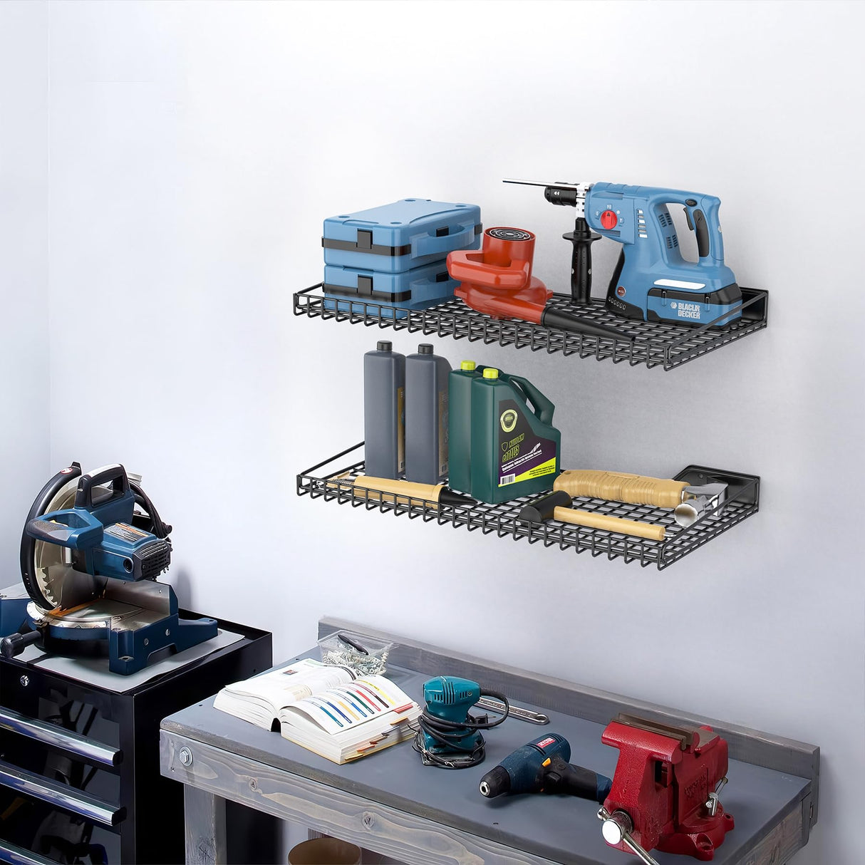 TORACK 2 Pack Wall Mounted Storage Shelves, 23.5" x 12" Wall Shelf for Garage, Closet, Laundry Room, Heavy Duty Garage Wall Shelving, Holds Up to 65 Lbs(Black) TORACK