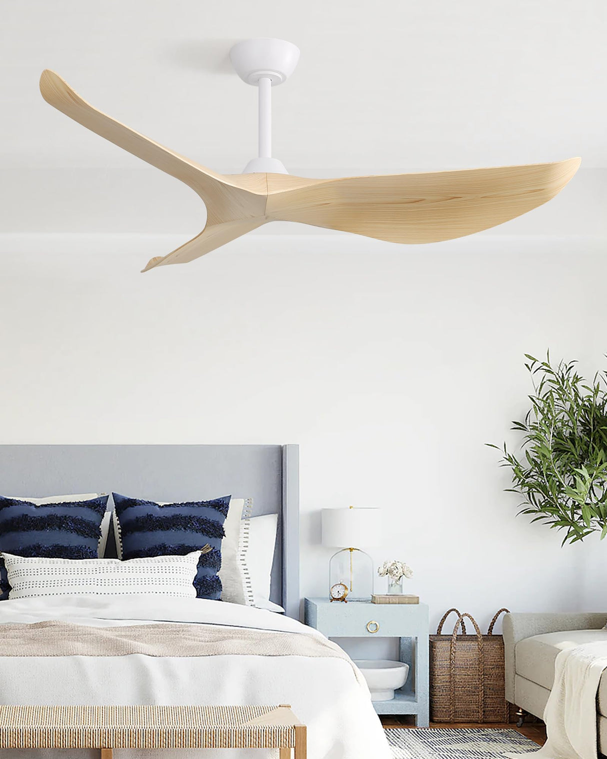 CACI Mall 52" Ceiling Fan No Light, Modern Ceiling Fan with Remote Control, 3 Blades Ceiling Fan with Noiseless Reversible Dc Motor for Living room, Bedroom CACI Mall