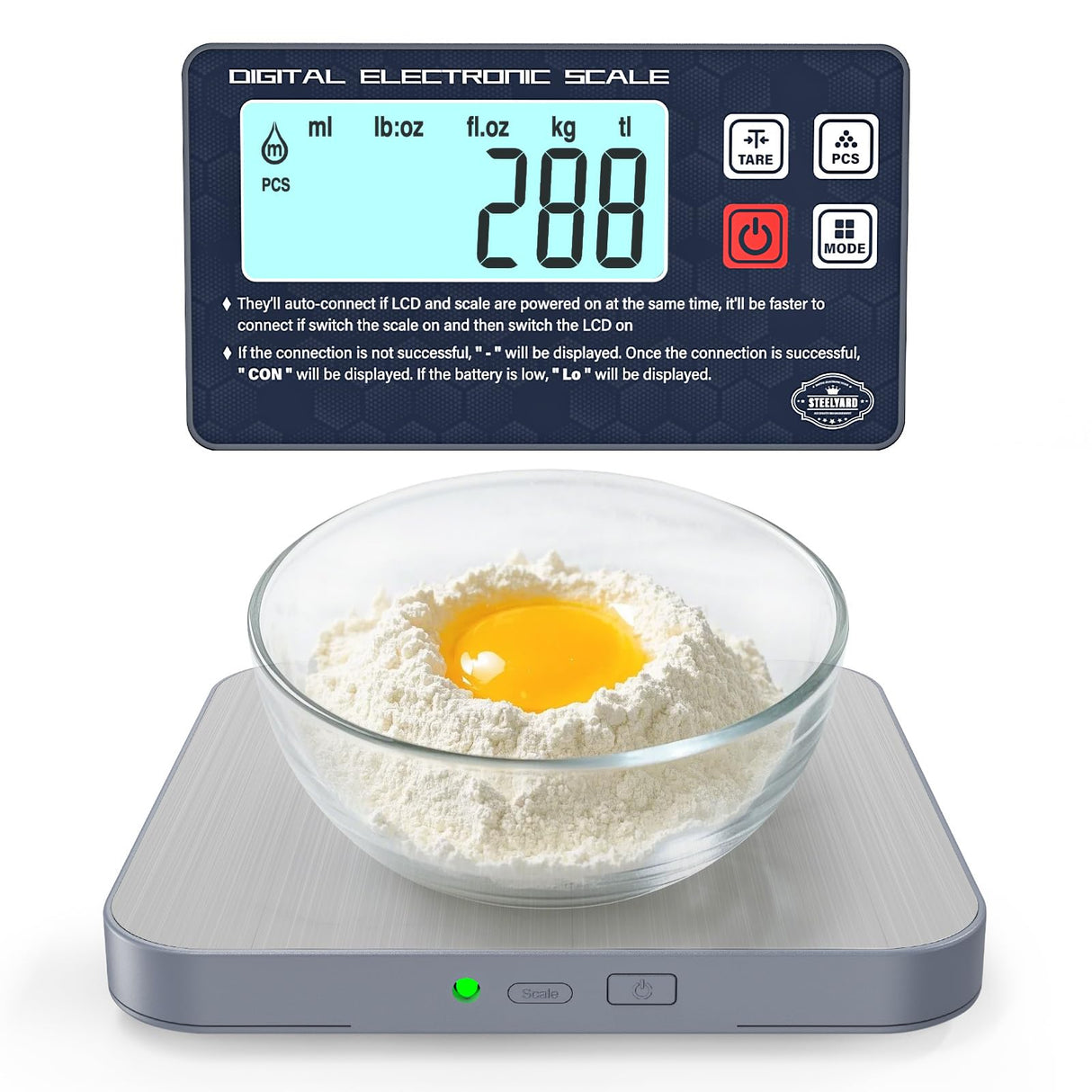 AWLKIM® Digital Kitchen Food Scale -Detachable Display Electronic Weight Scale for Baking, Bread Making & Coffee Brewing, 304 Stainless Steel Platform, Backlit LCD, Count Mode, Wall-Mount & Tilt Stand AWLKIM