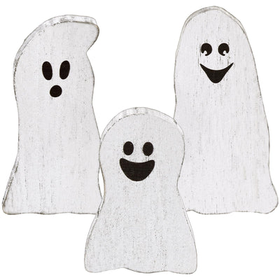 Suzile 3 Pcs Halloween Decor Wooden Ghost Sign Ghost Theme Table Centerpieces Cute Ghost Tiered Tray Decorations Rustic Farmhouse Ghost Sign for Halloween Fall Party Home Shelf Photo Prop Display